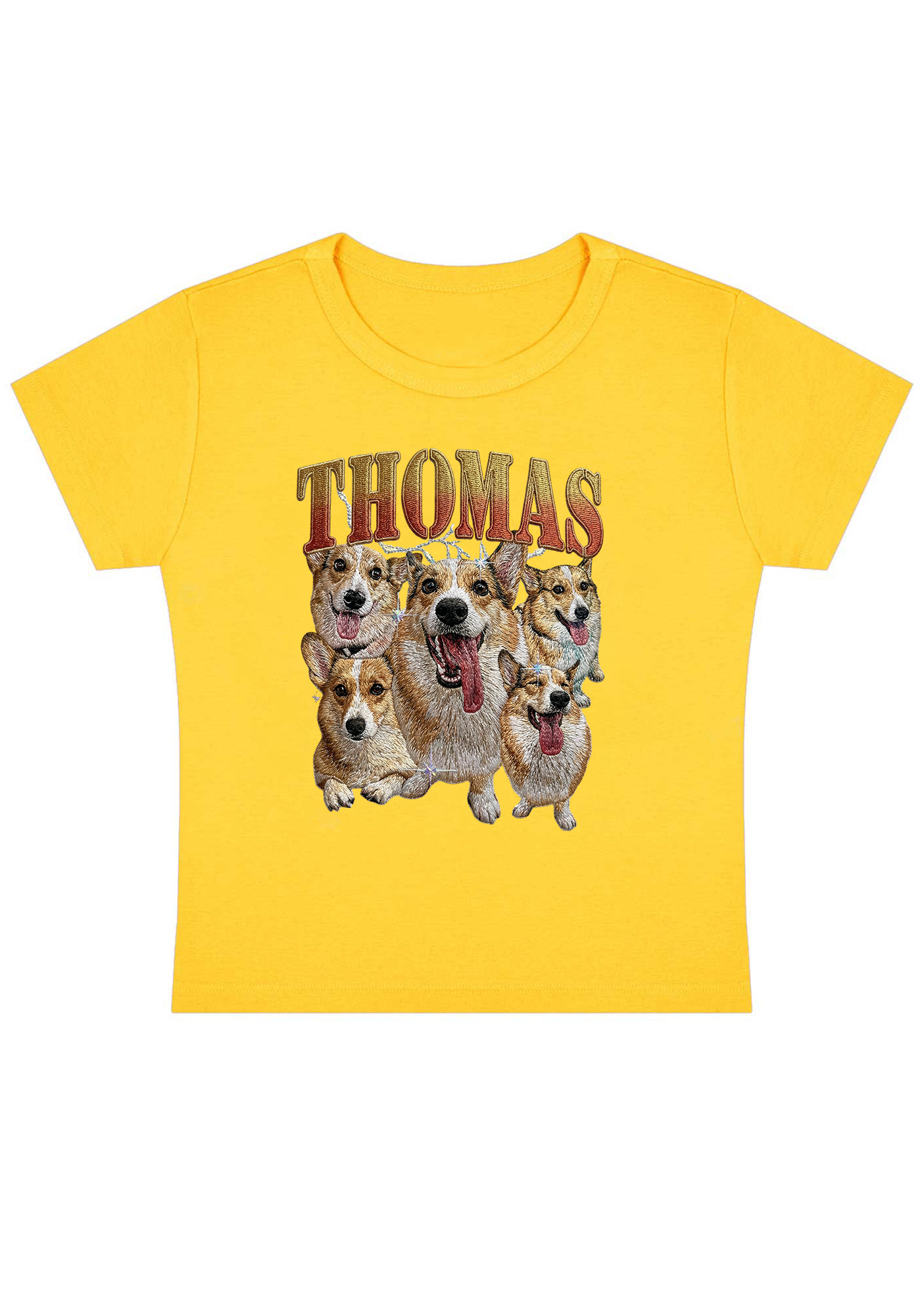 Thomas The Corgi King Embroidery Y2k Baby Tee