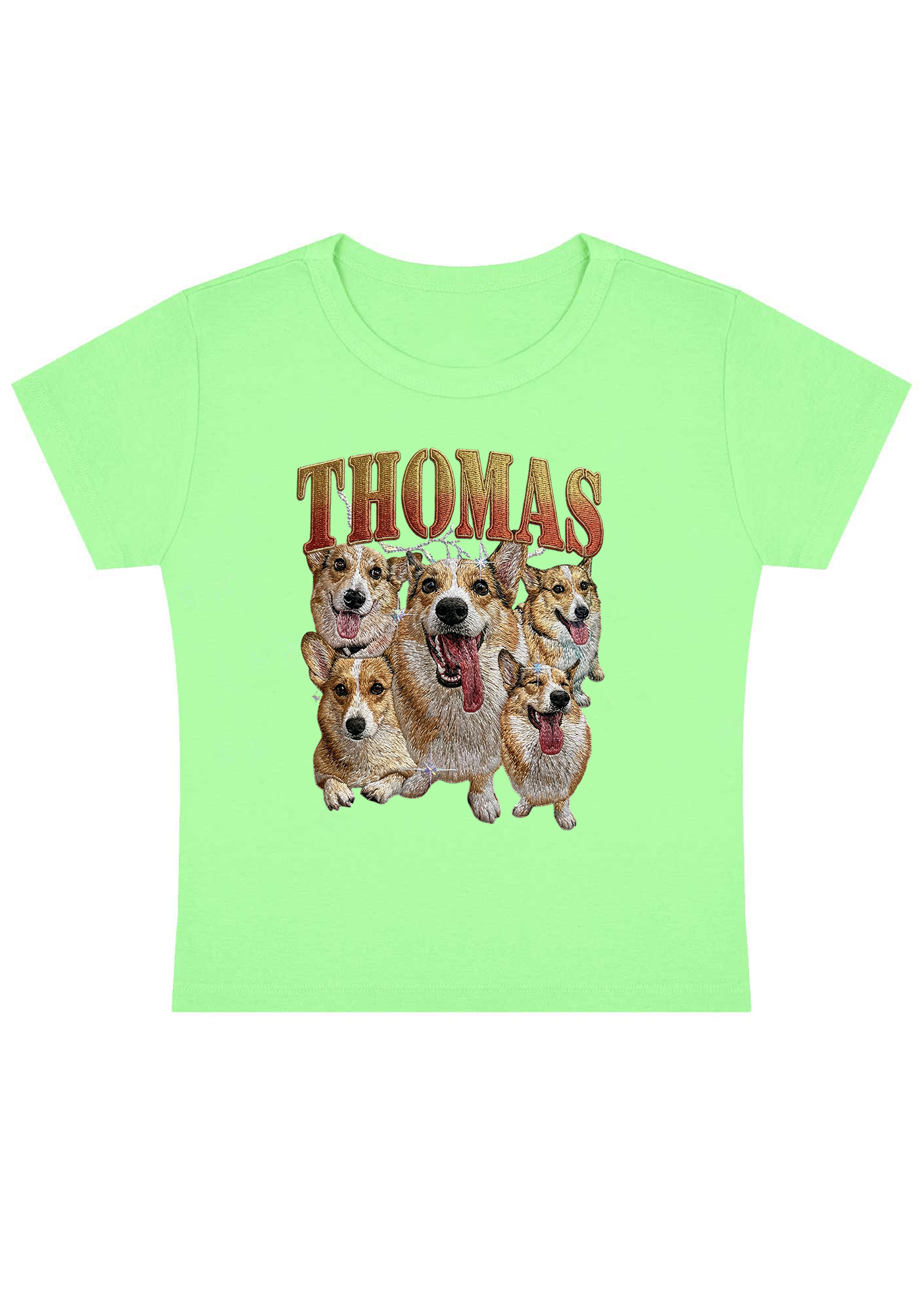 Thomas The Corgi King Embroidery Y2k Baby Tee