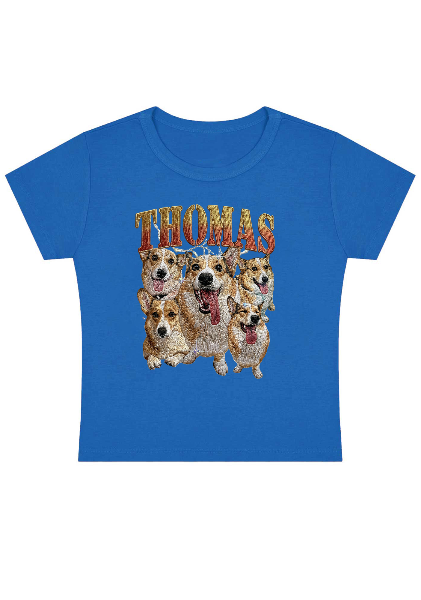 Thomas The Corgi King Embroidery Y2k Baby Tee