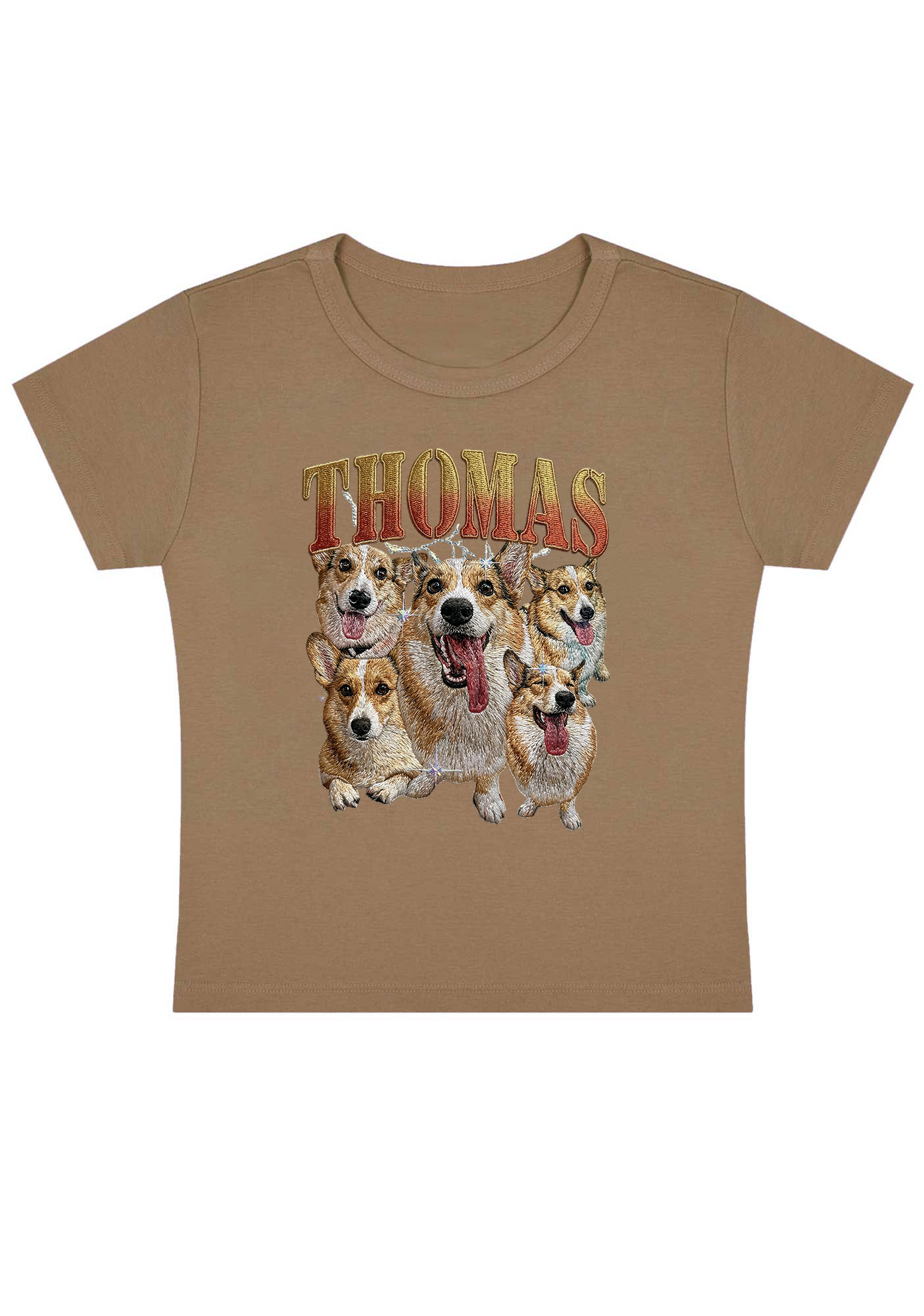 Thomas The Corgi King Embroidery Y2k Baby Tee