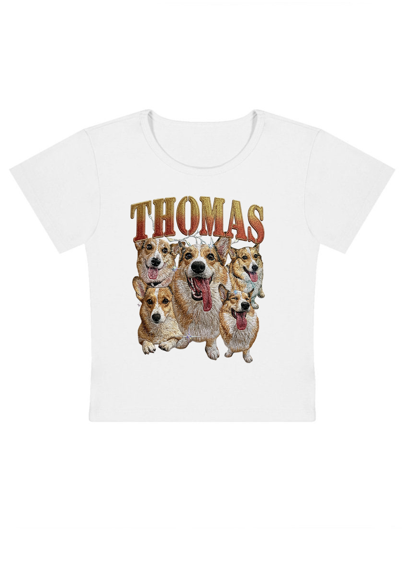 Thomas The Corgi King Embroidery Y2k Baby Tee