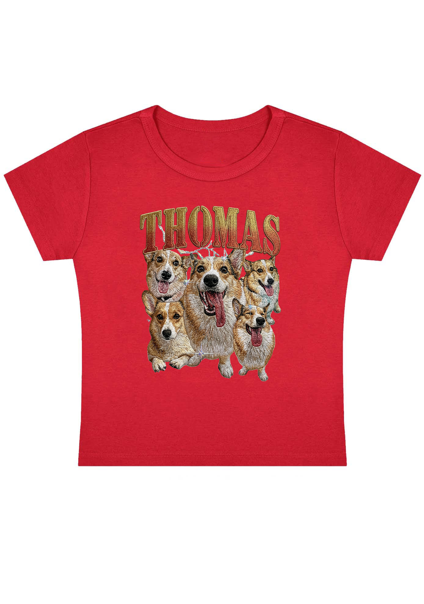 Thomas The Corgi King Embroidery Y2k Baby Tee