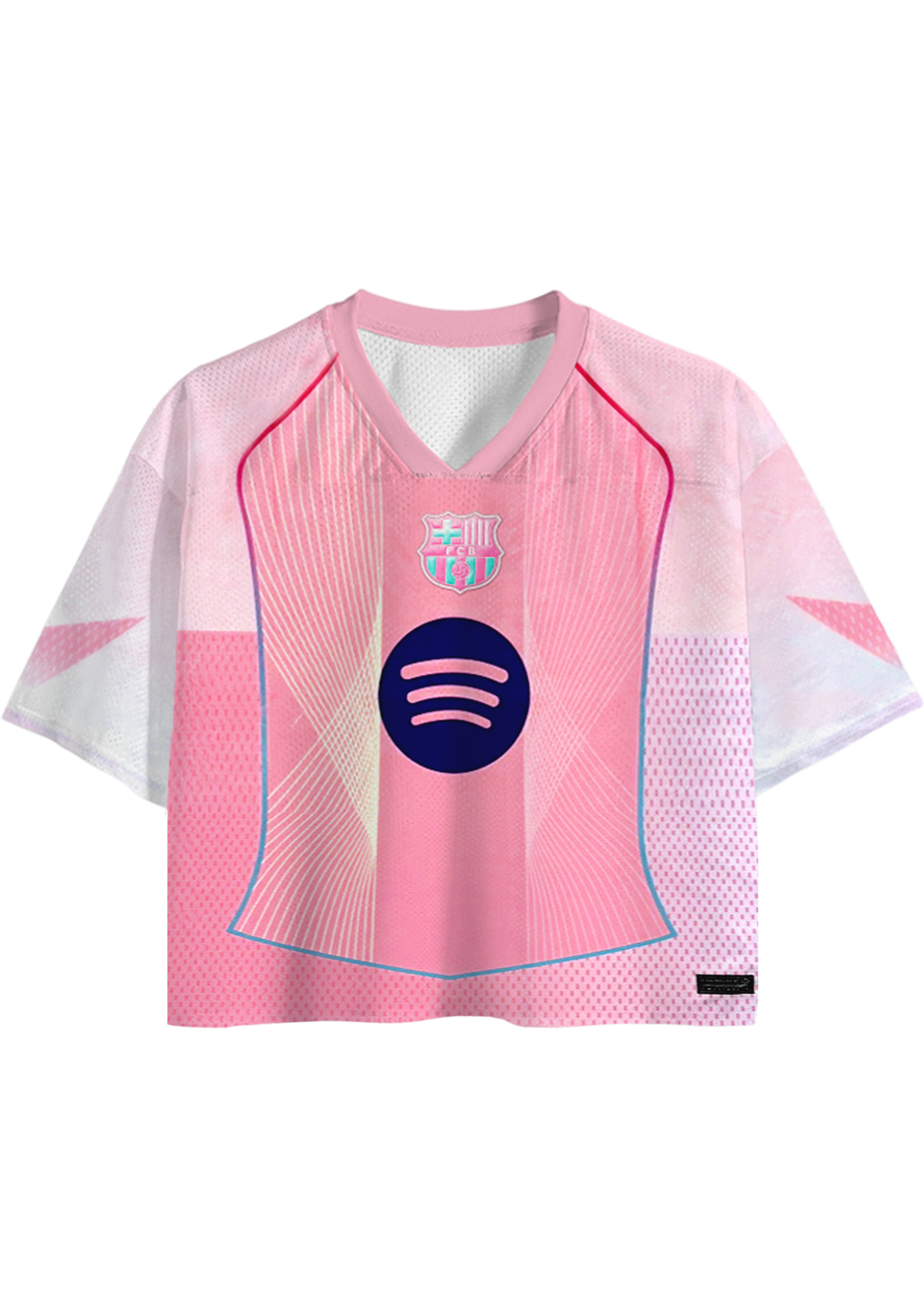 FCB Pink Away Kit Inspired Graphic Cropped Mesh Jersey Shirt