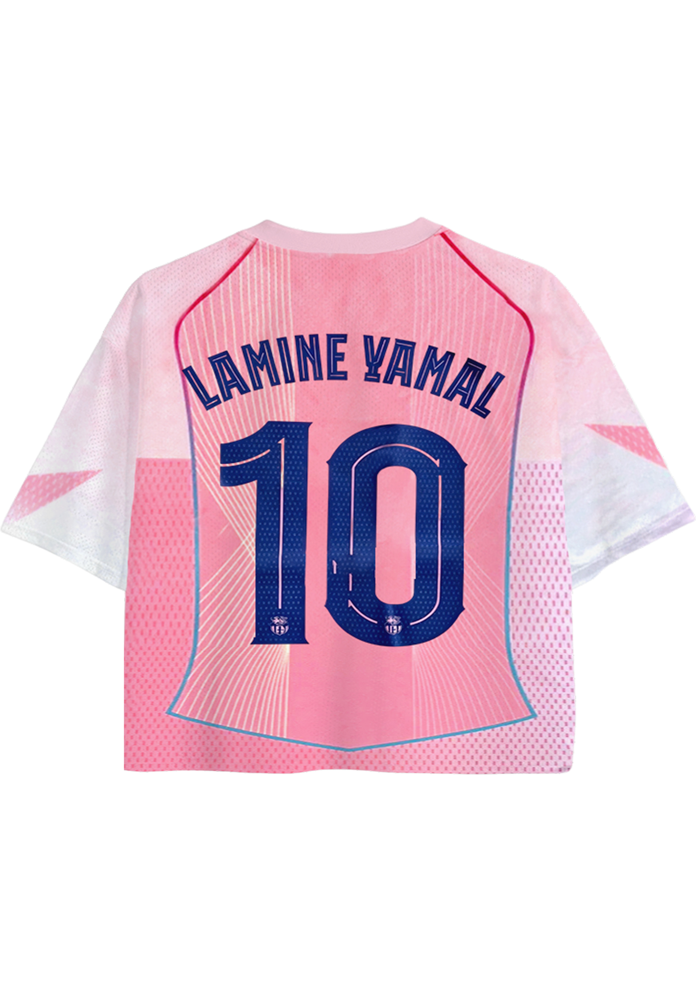 FCB Pink Away Kit Inspired Graphic Cropped Mesh Jersey Shirt