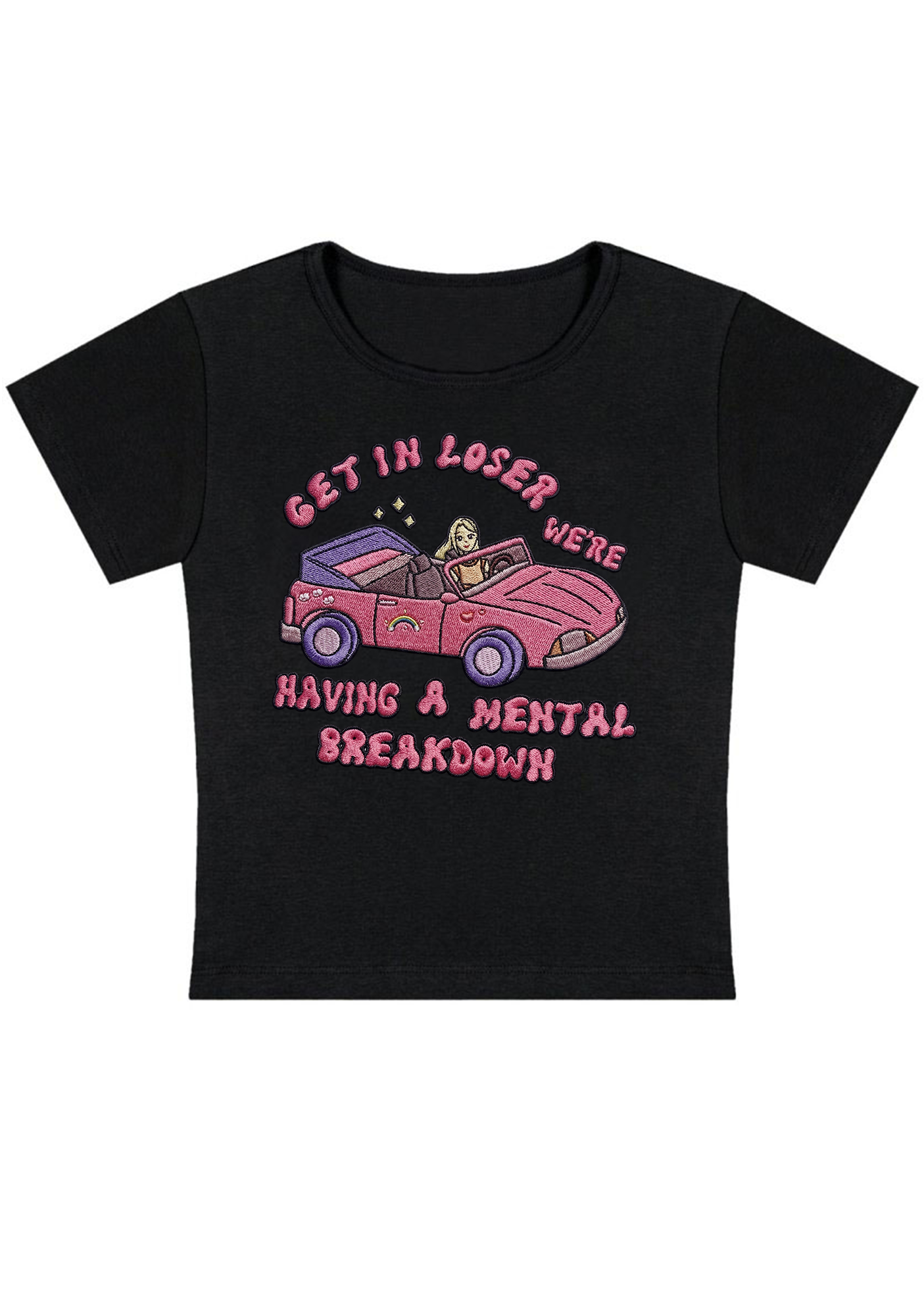 Get In Loser Embroidery Y2K Baby Tee