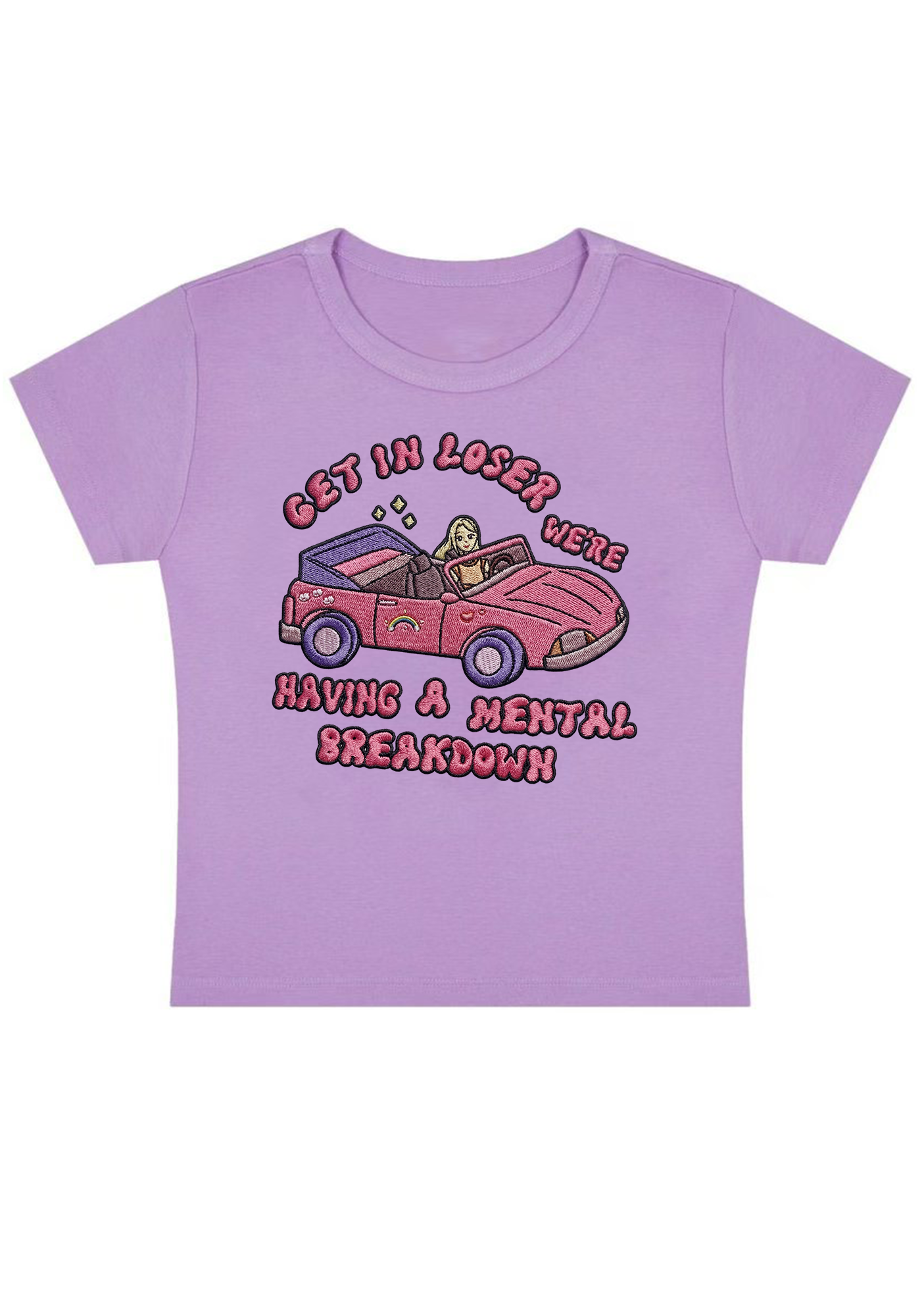 Get In Loser Embroidery Y2K Baby Tee