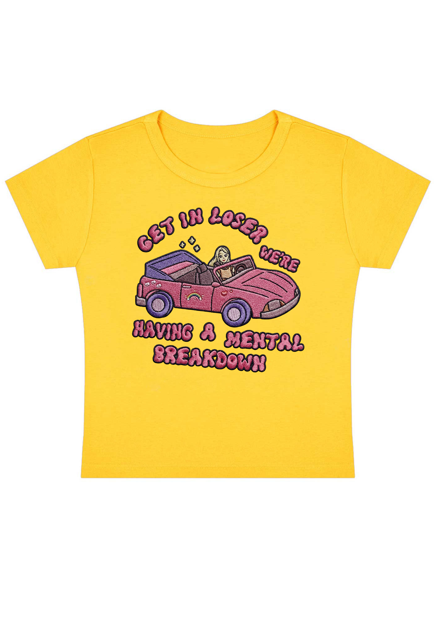 Get In Loser Embroidery Y2K Baby Tee