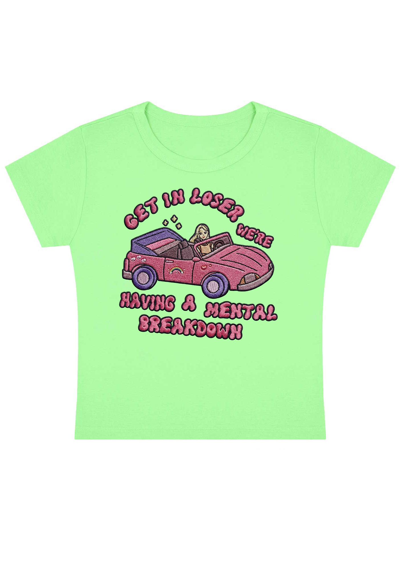 Get In Loser Embroidery Y2K Baby Tee