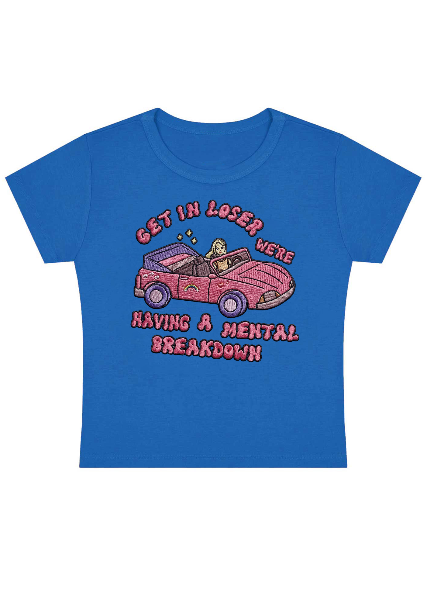 Get In Loser Embroidery Y2K Baby Tee