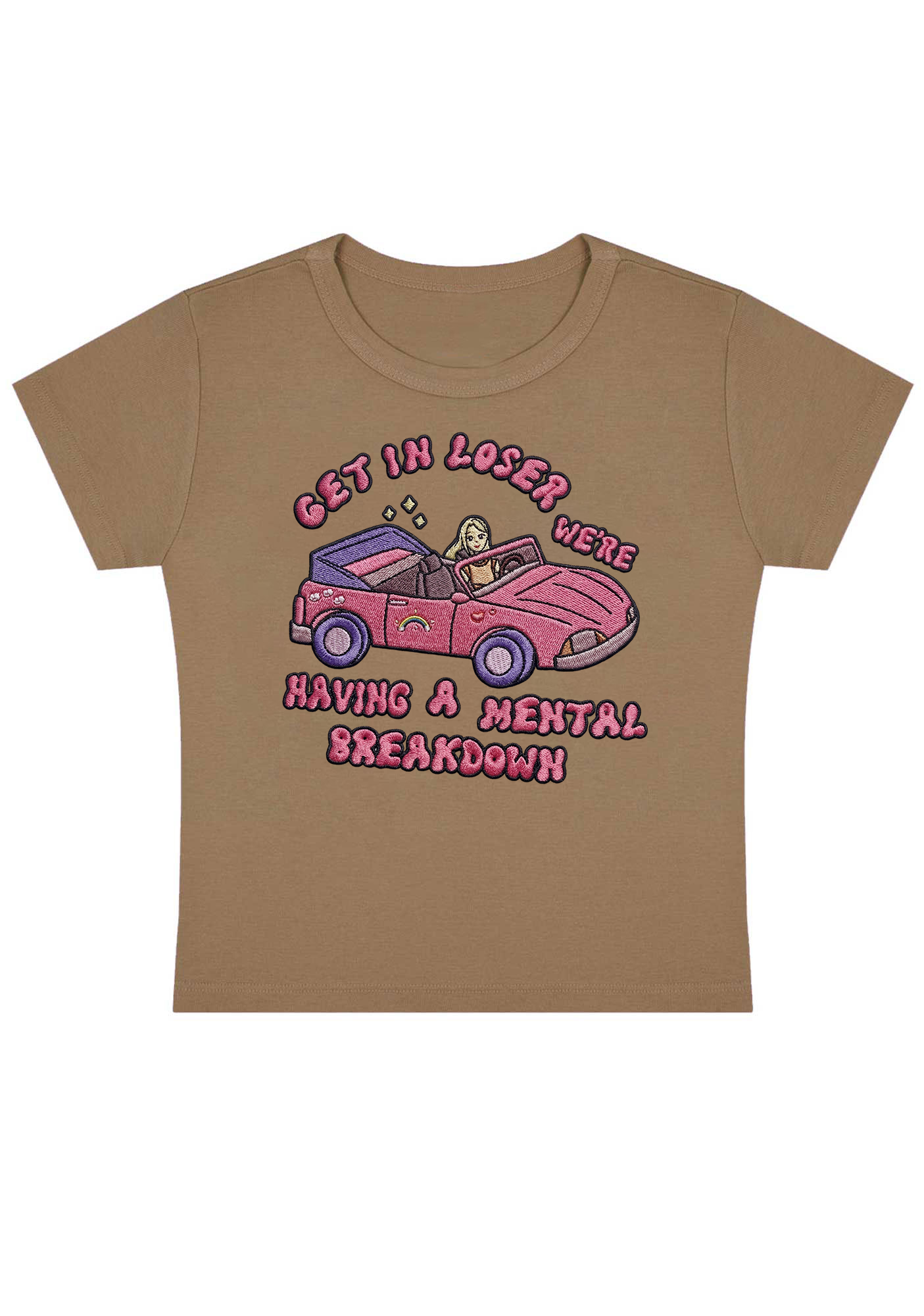 Get In Loser Embroidery Y2K Baby Tee