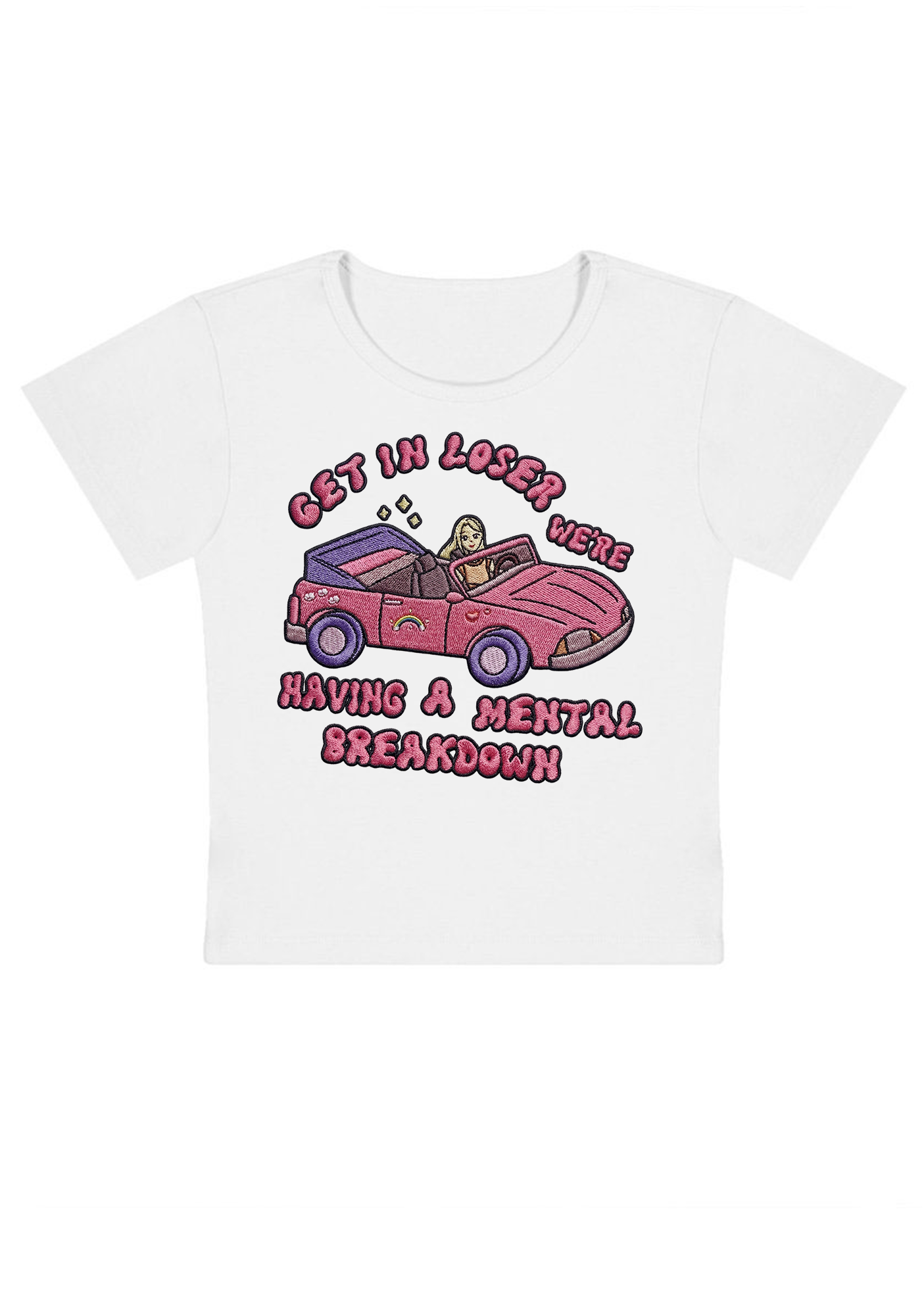 Get In Loser Embroidery Y2K Baby Tee