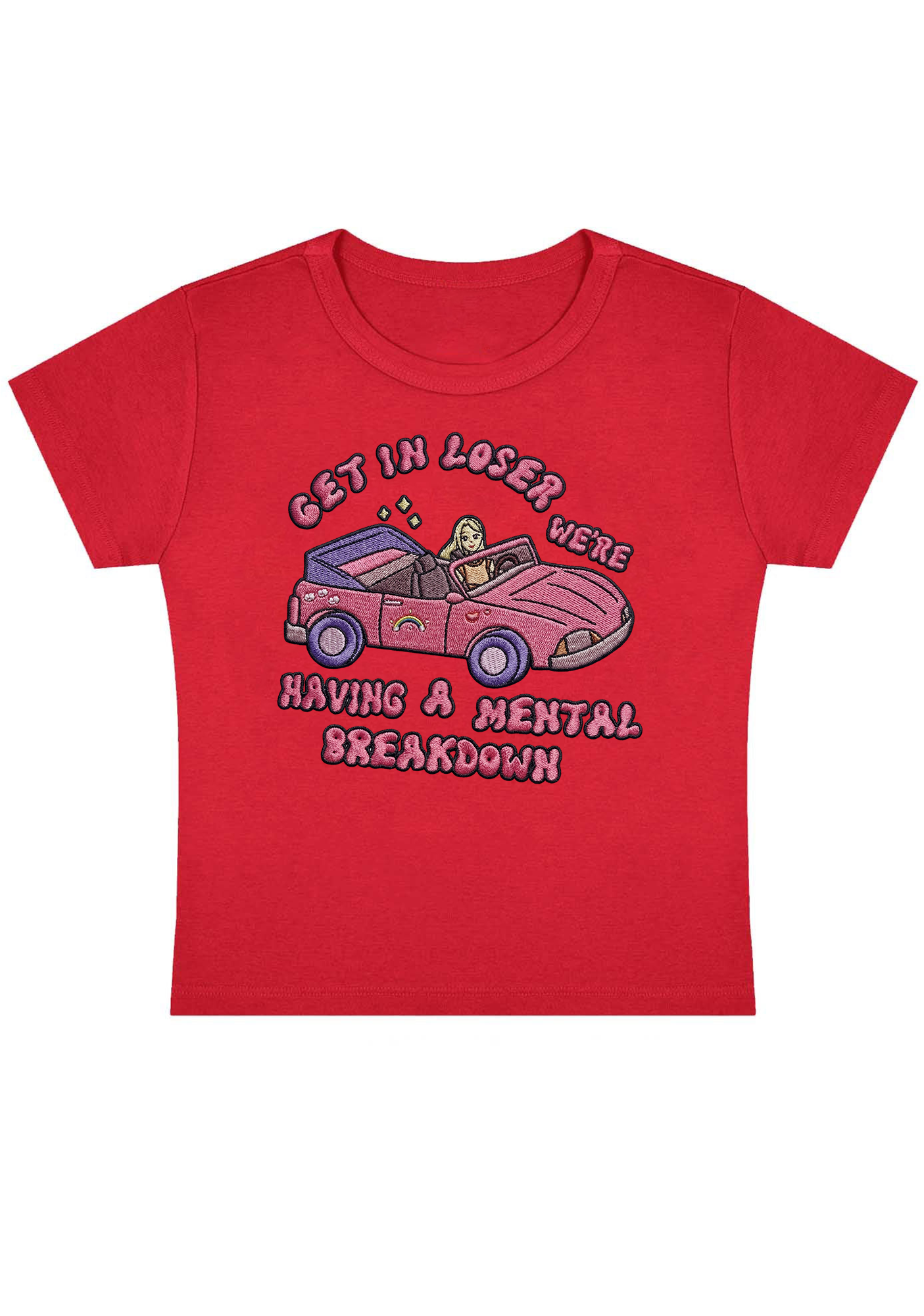 Get In Loser Embroidery Y2K Baby Tee