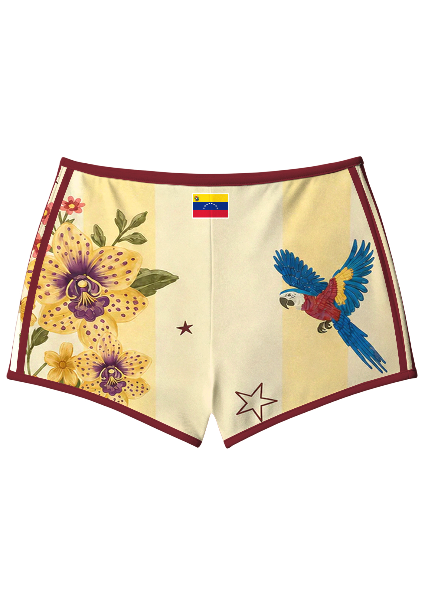 Venezuela Orchid Floral Star Striped Sport Shorts