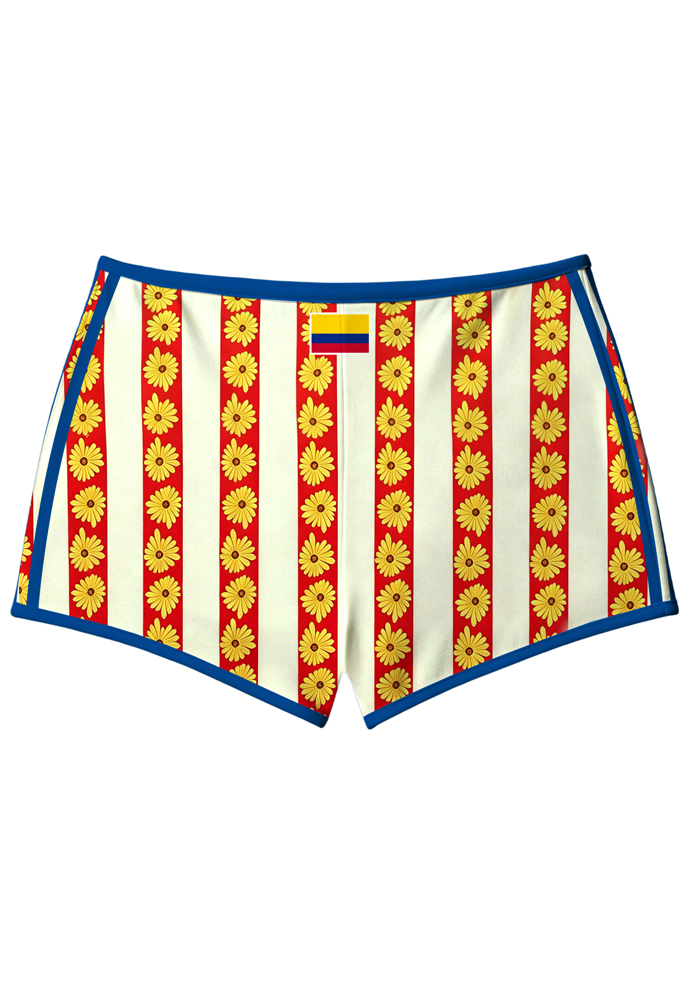 Colombia Sunflower Stripe Retro Print Sport Shorts