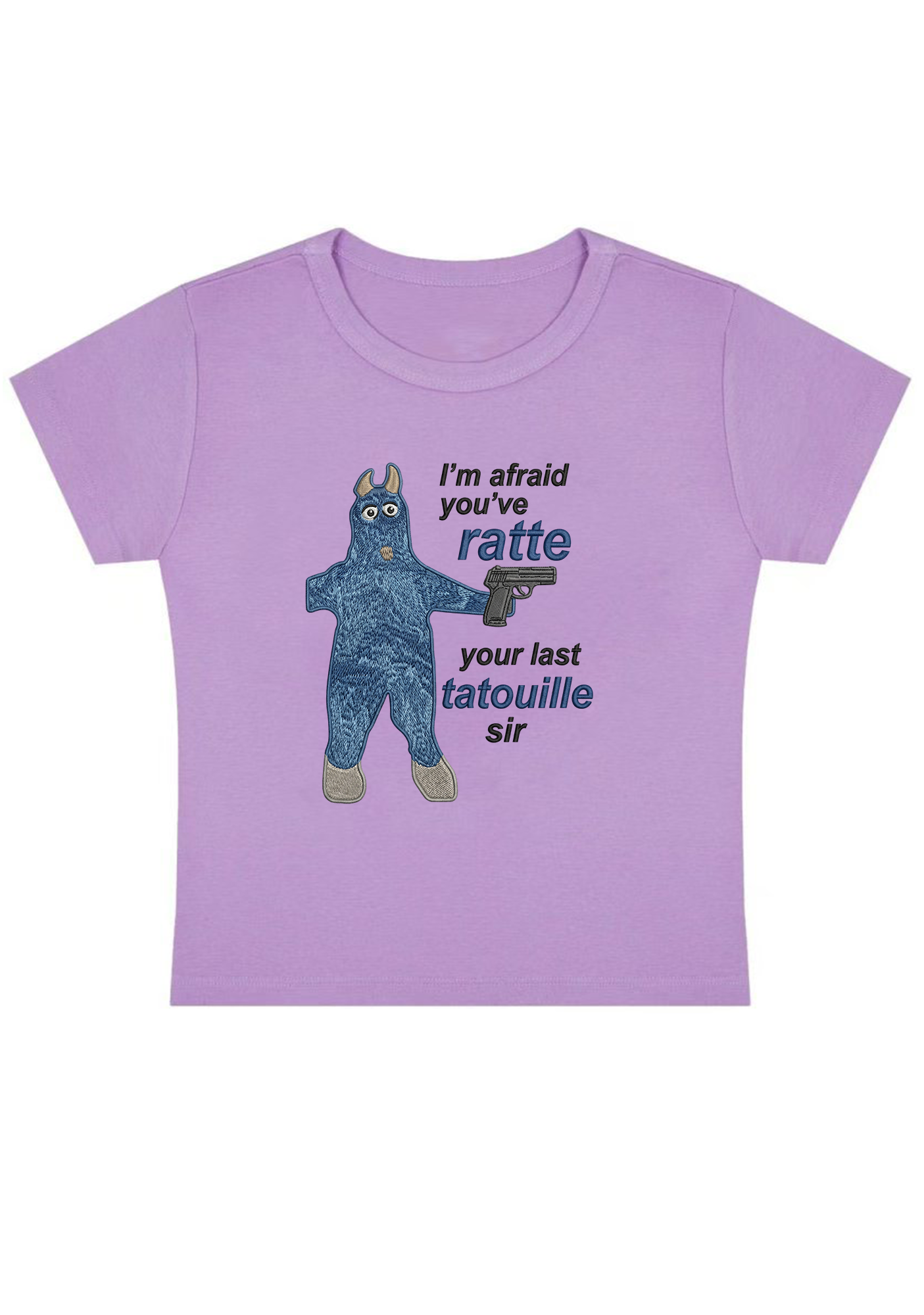 I'm Afraid You've Ratte Embroidery Y2k Baby Tee