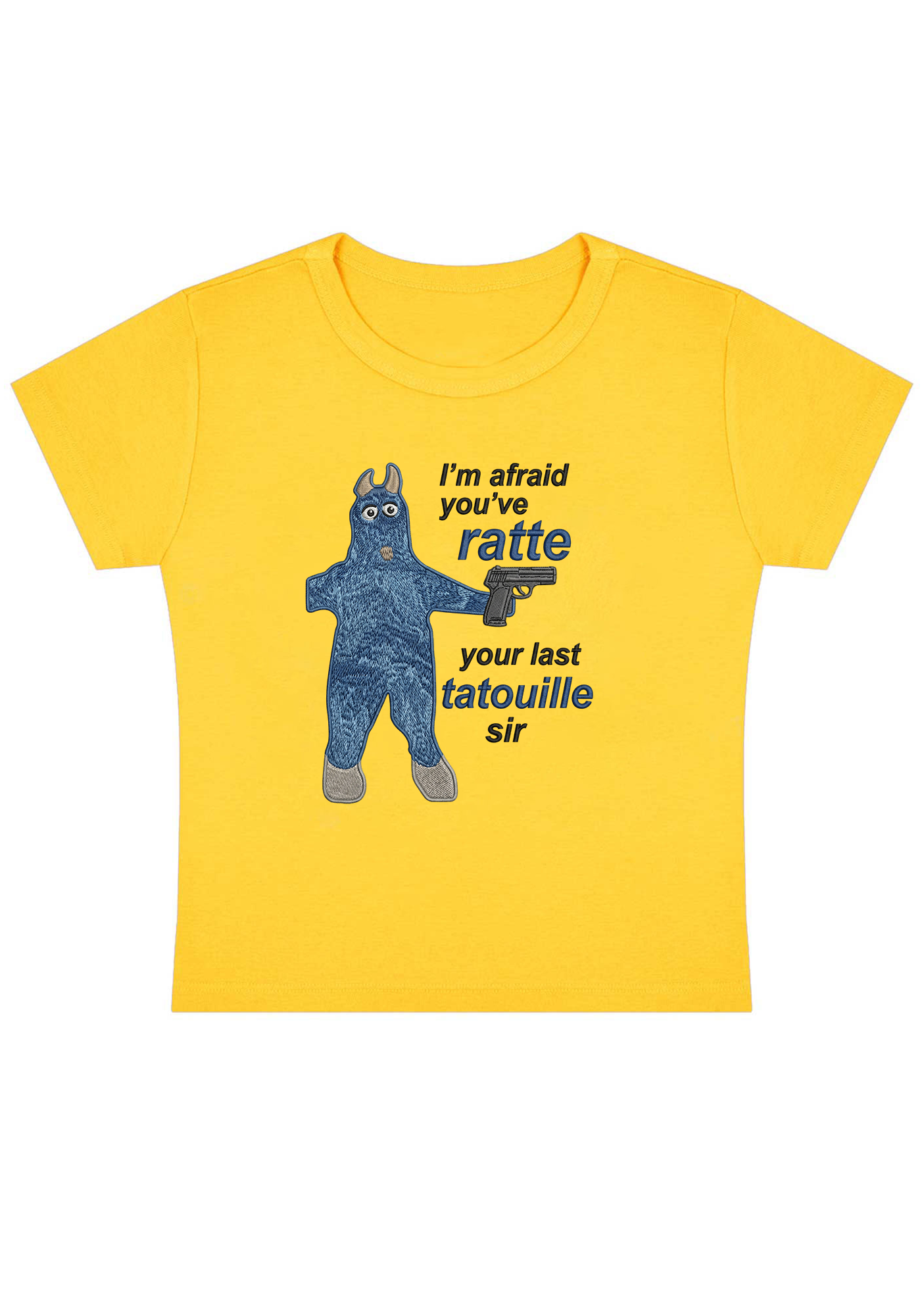 I'm Afraid You've Ratte Embroidery Y2k Baby Tee
