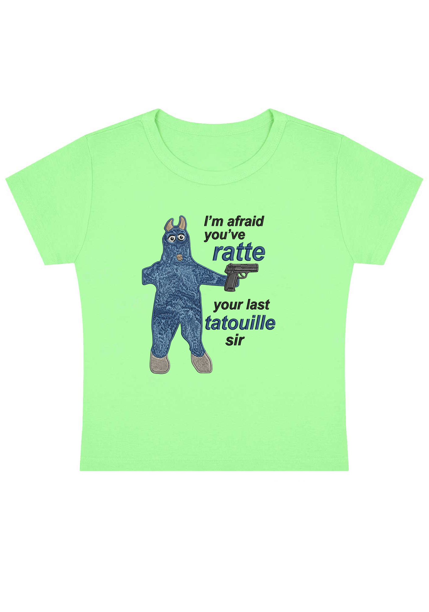 I'm Afraid You've Ratte Embroidery Y2k Baby Tee