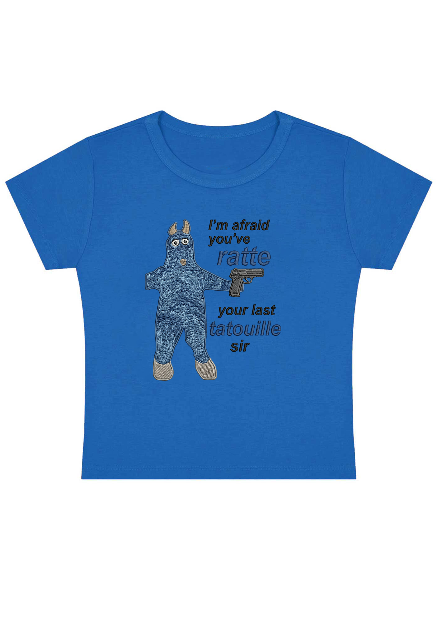 I'm Afraid You've Ratte Embroidery Y2k Baby Tee
