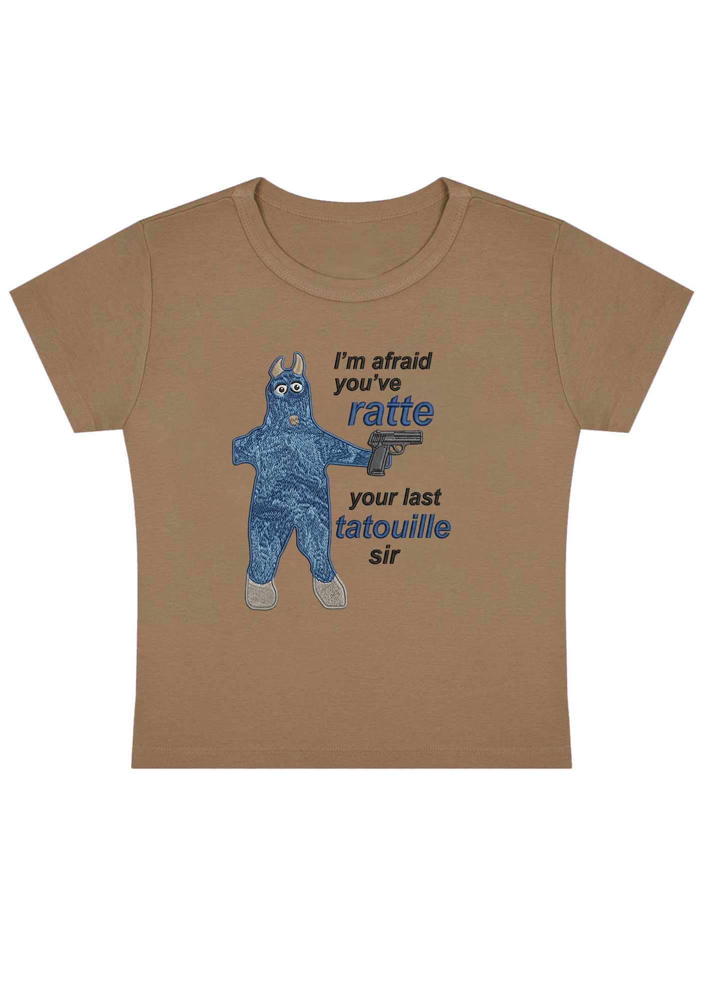 I'm Afraid You've Ratte Embroidery Y2k Baby Tee
