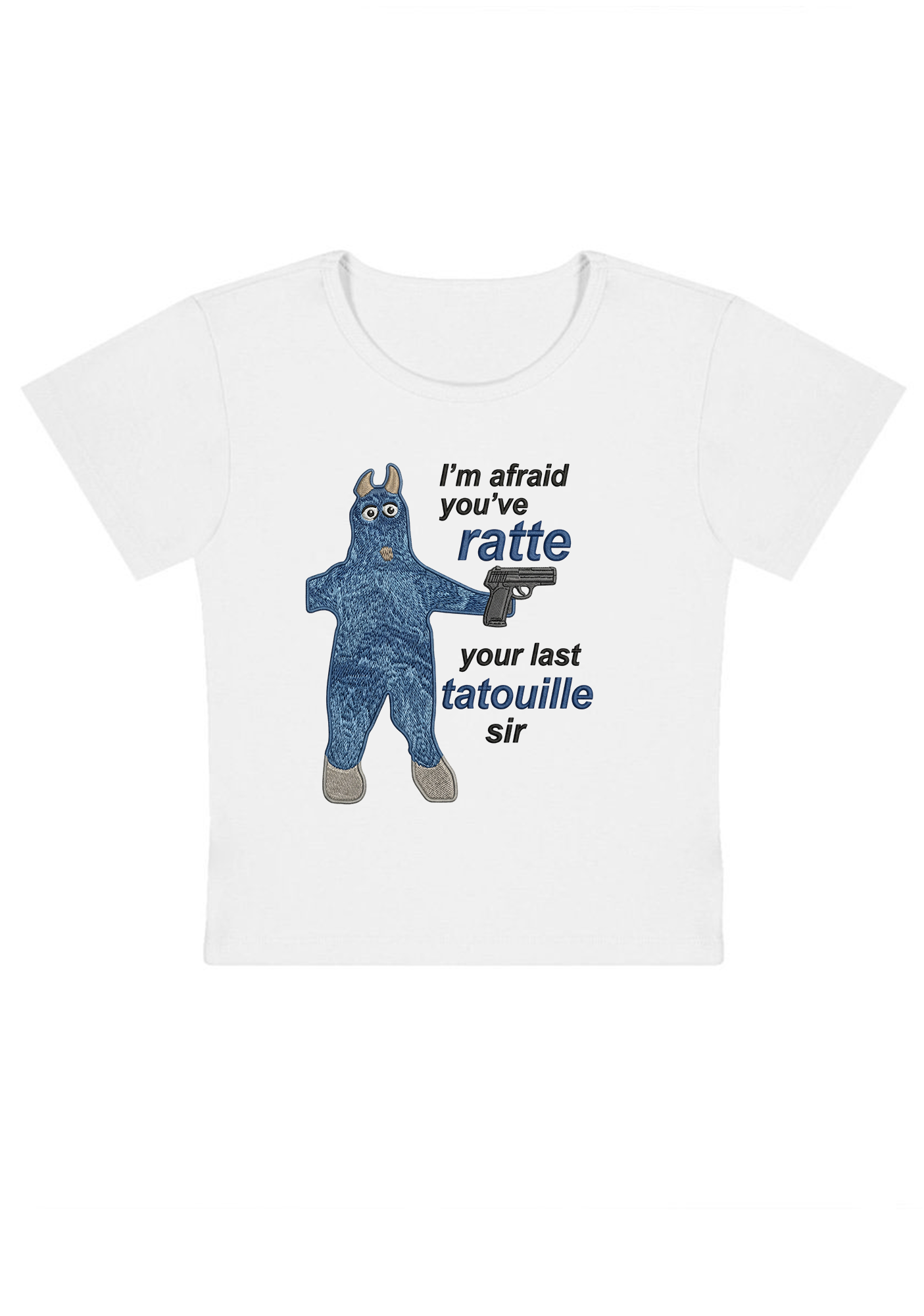 I'm Afraid You've Ratte Embroidery Y2k Baby Tee