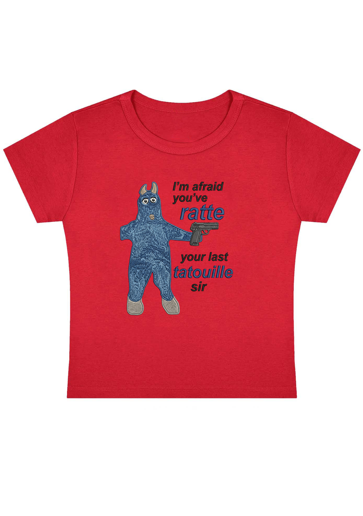 I'm Afraid You've Ratte Embroidery Y2k Baby Tee