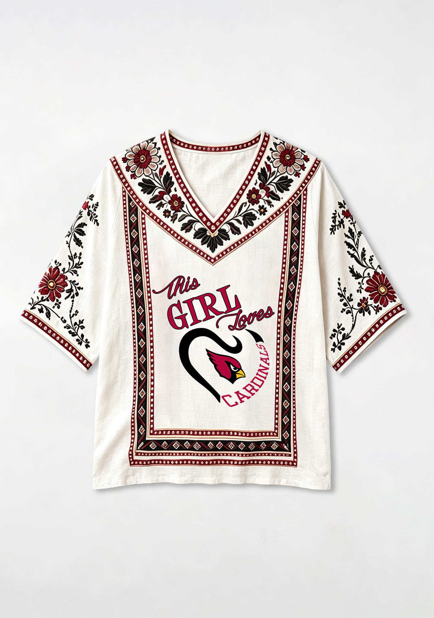 Boho Floral Border Arizona Cardinals V-Neck Blouse
