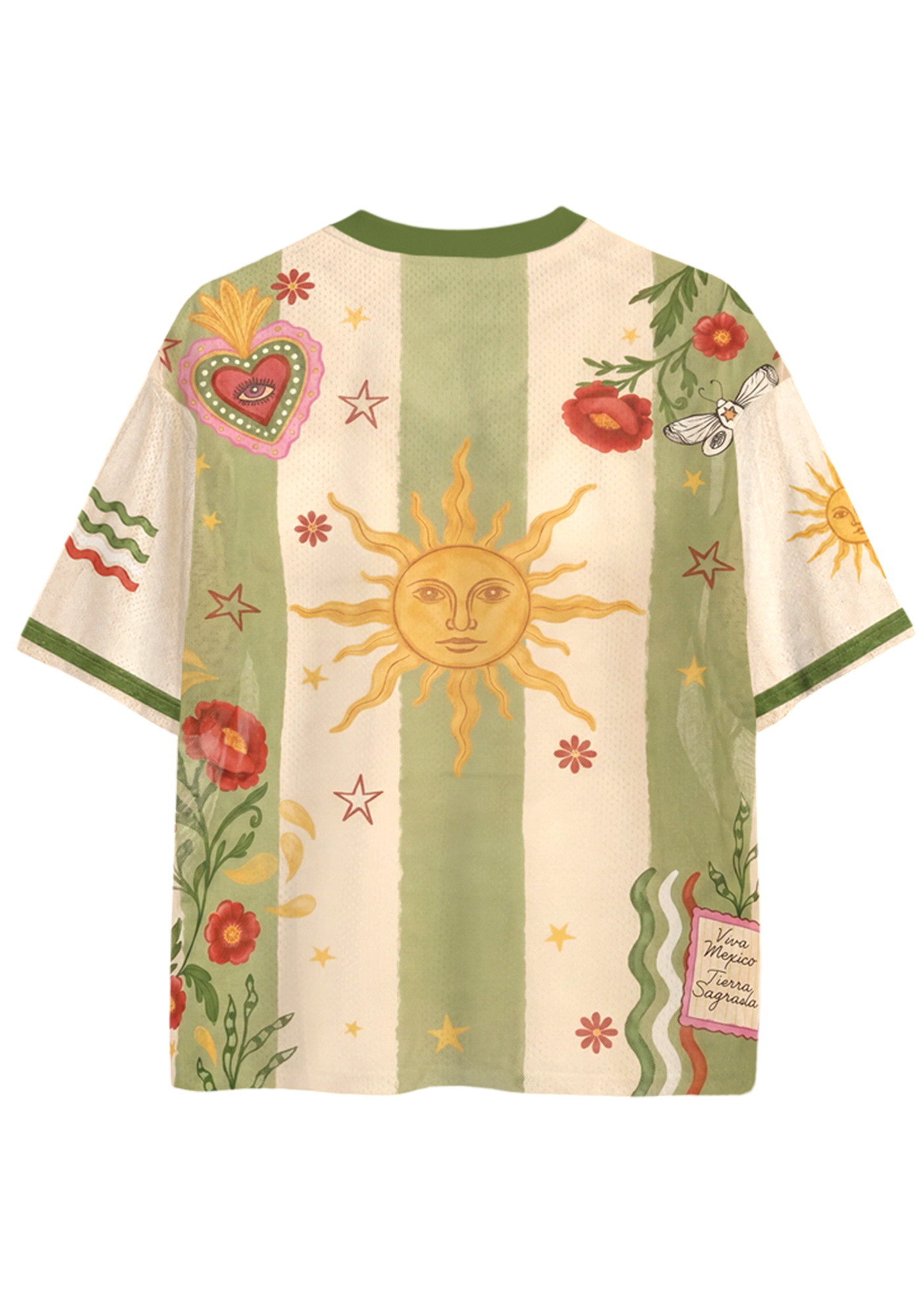 Mexico Folk Art Sacred Heart Poppy Sun Mesh Jersey Shirts