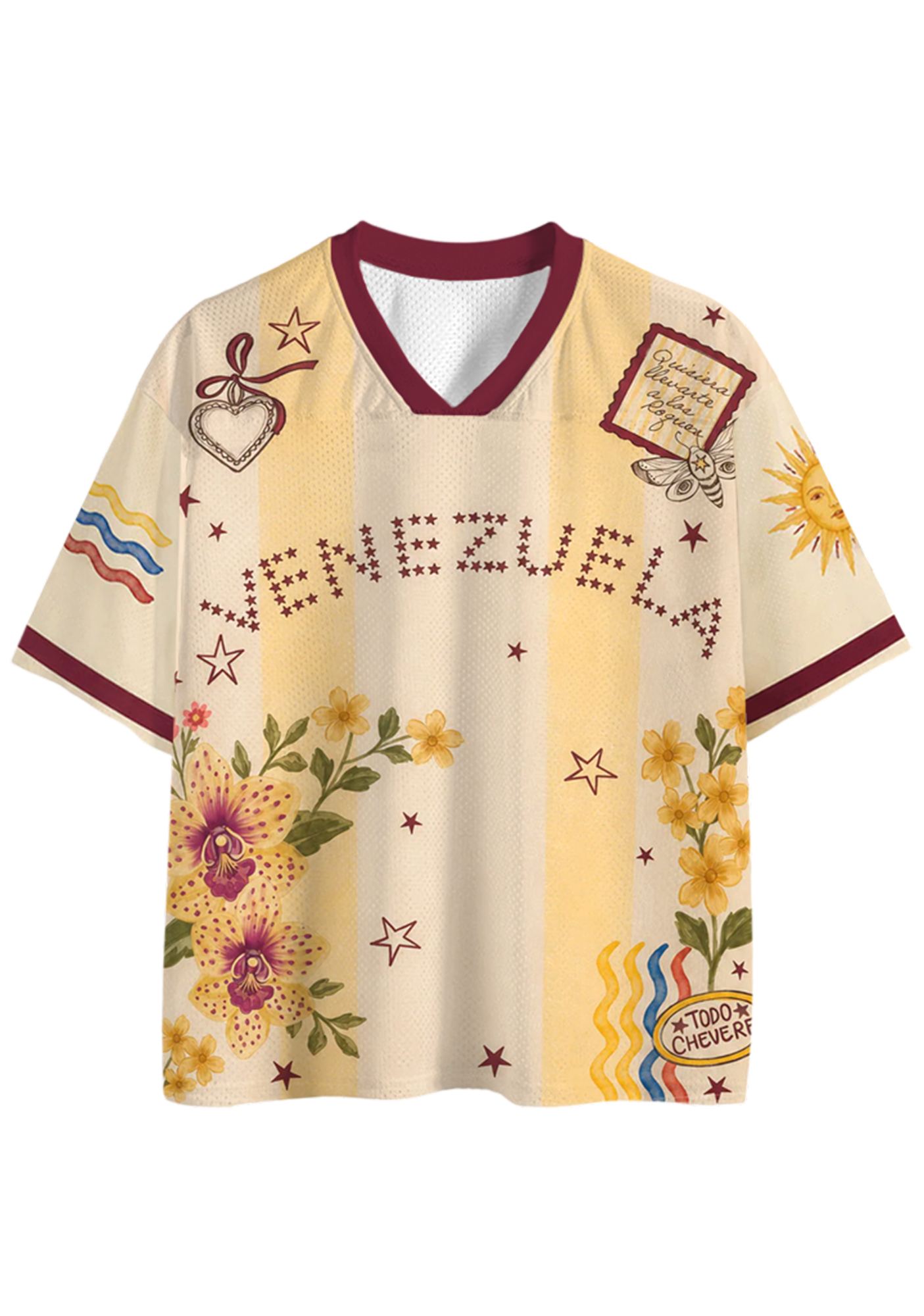 Venezuela Orchid Floral Star Striped Mesh Jersey Shirts