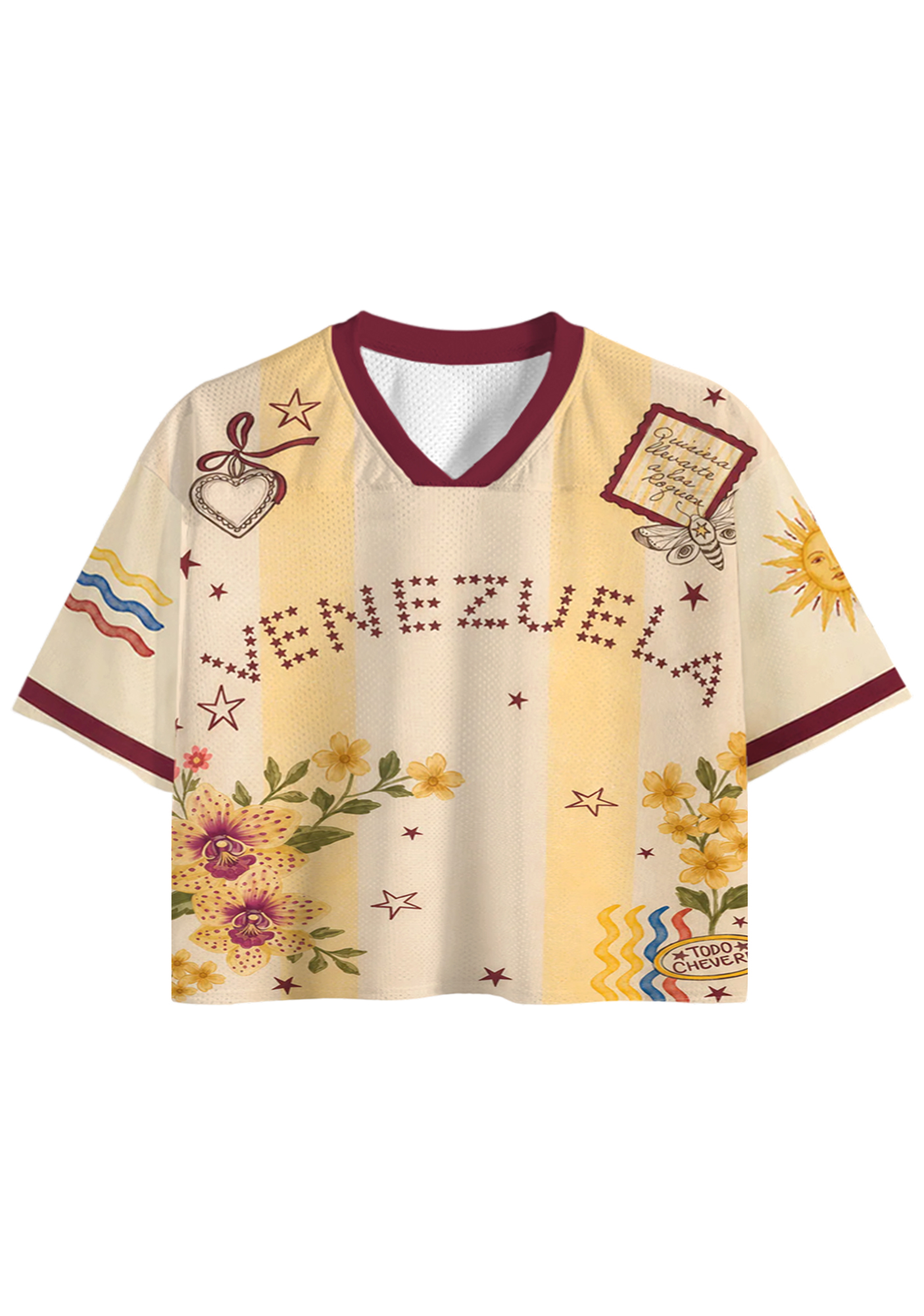 Venezuela Orchid Floral Star Striped Cropped Jersey Shirt