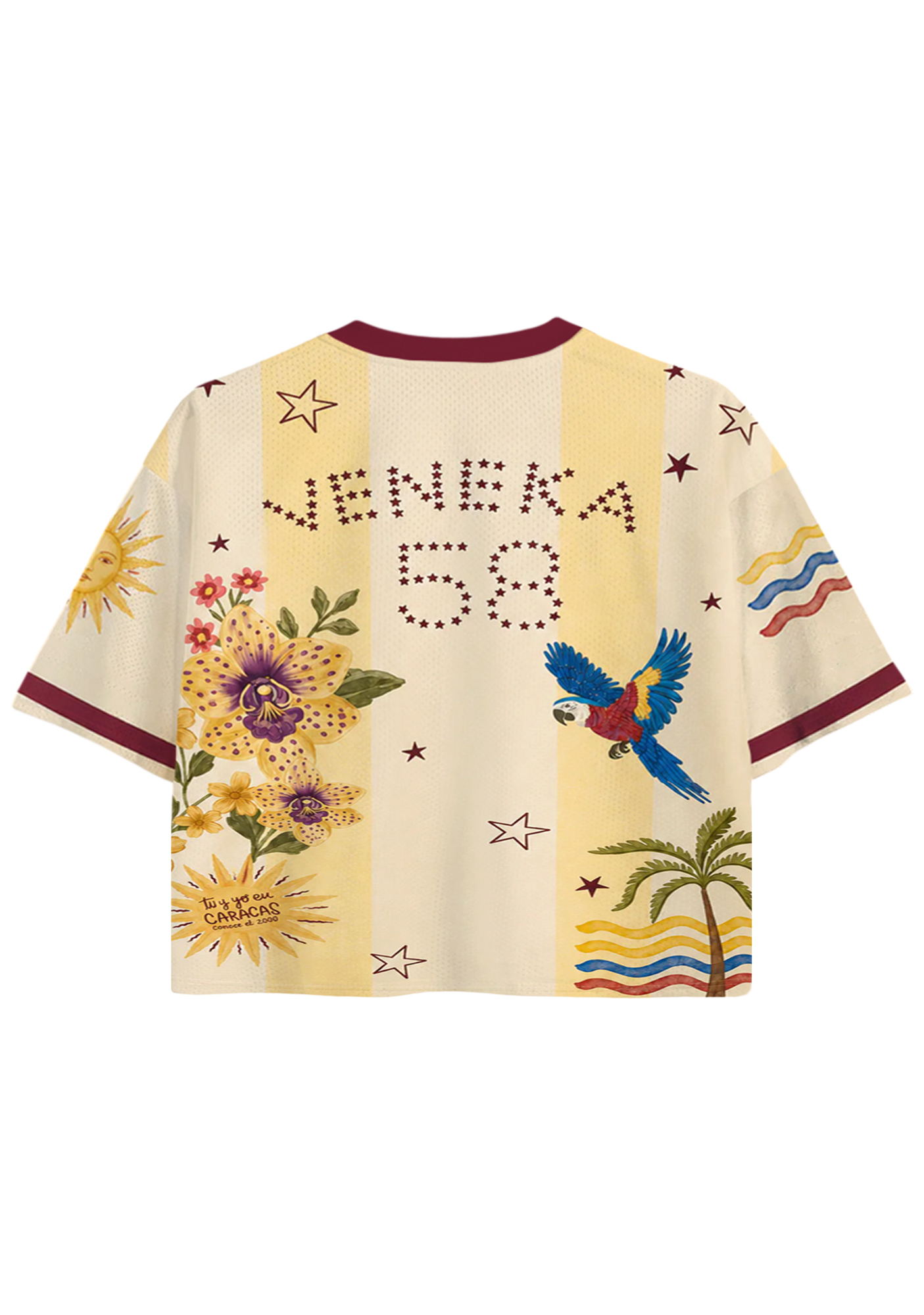 Venezuela Orchid Floral Star Striped Cropped Jersey Shirt