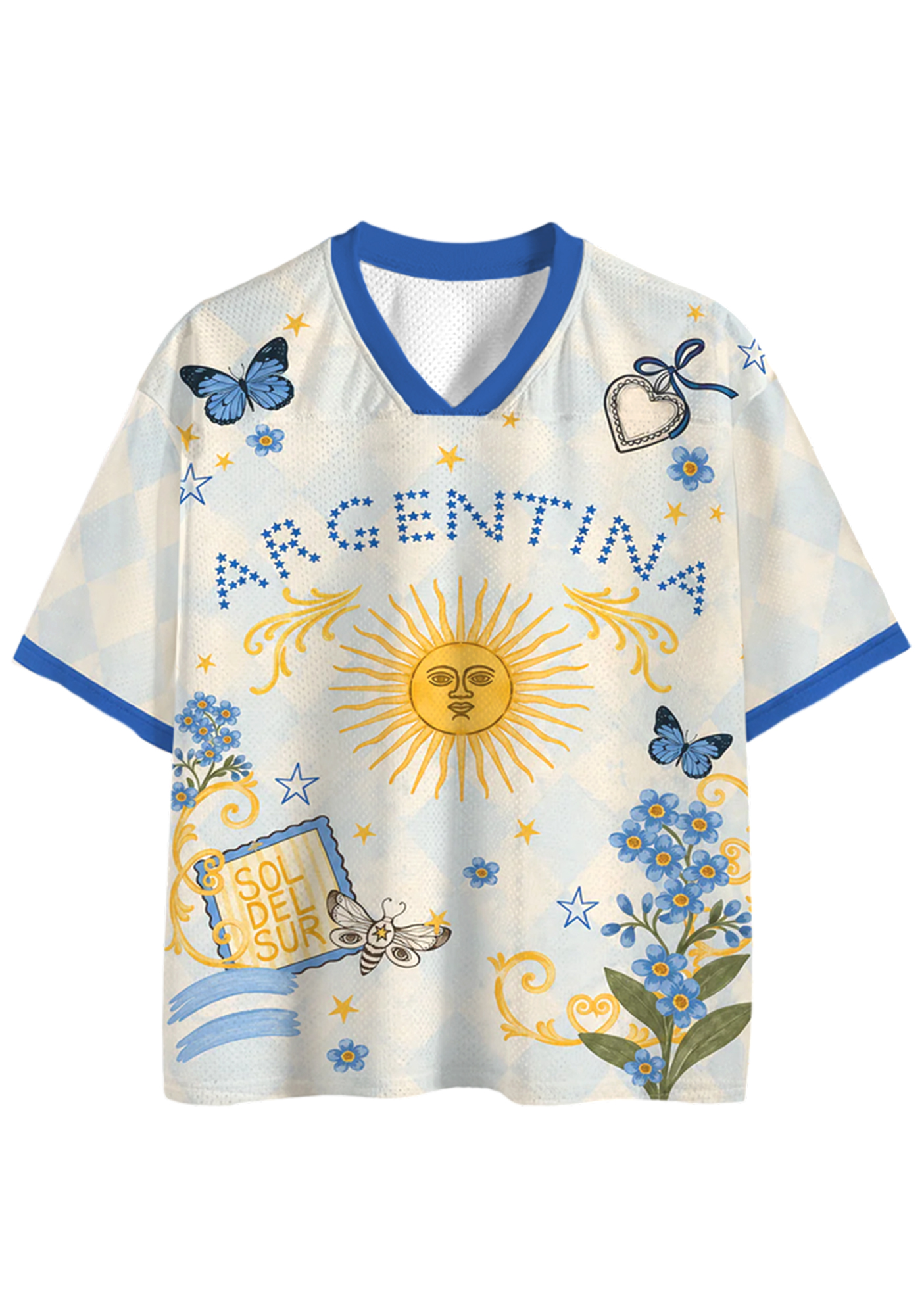 Argentina Sun of May Floral Butterfly Mesh Jersey Shirts