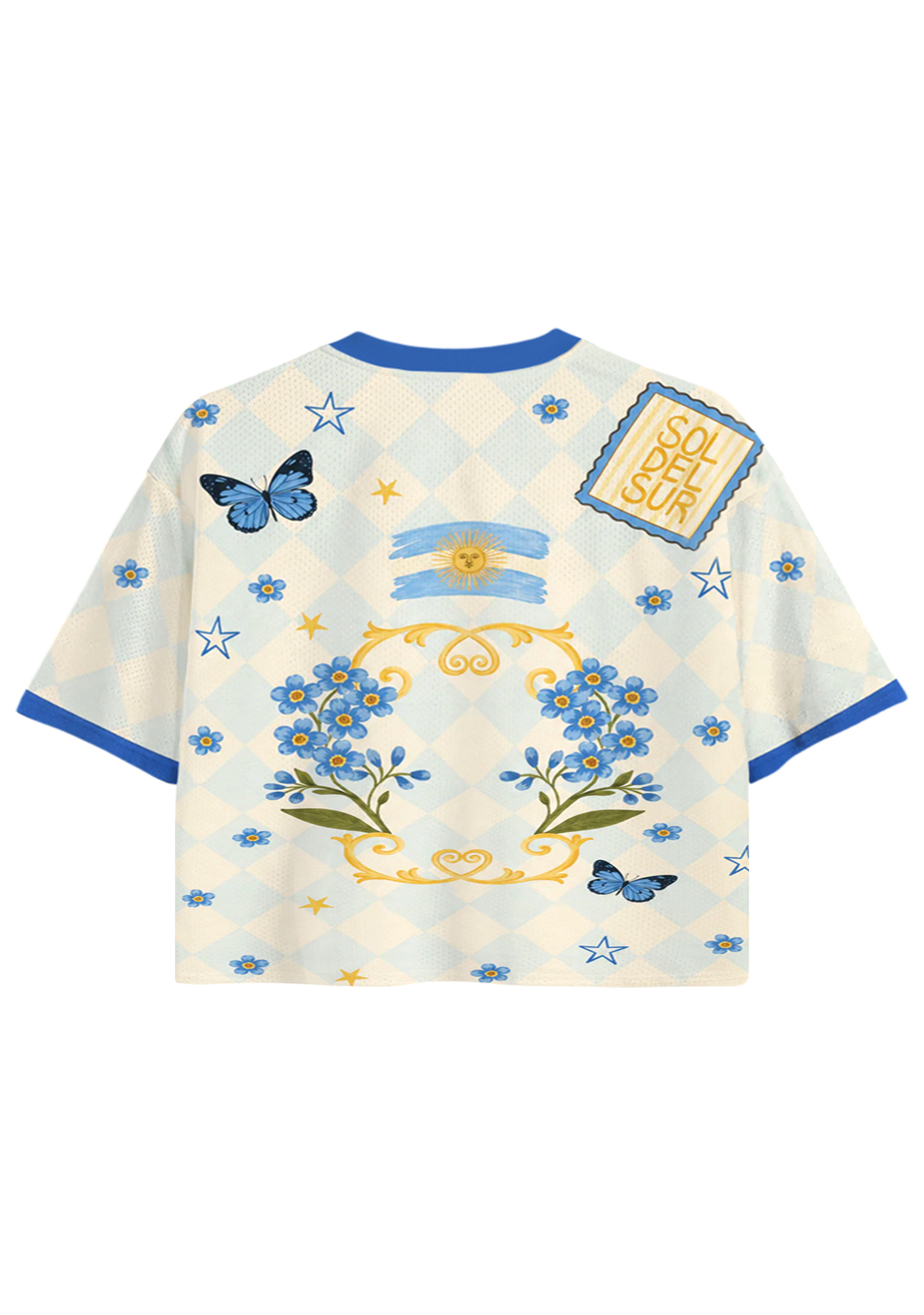 Argentina Sun of May Floral Butterfly Cropped Jersey Shirt