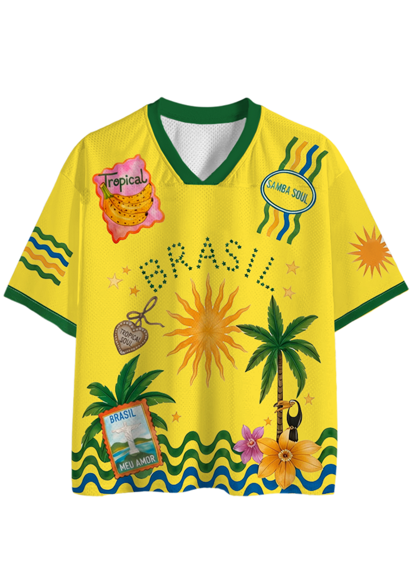 Tropical Brasil A Sticker-Book Style Mesh Jersey Shirts