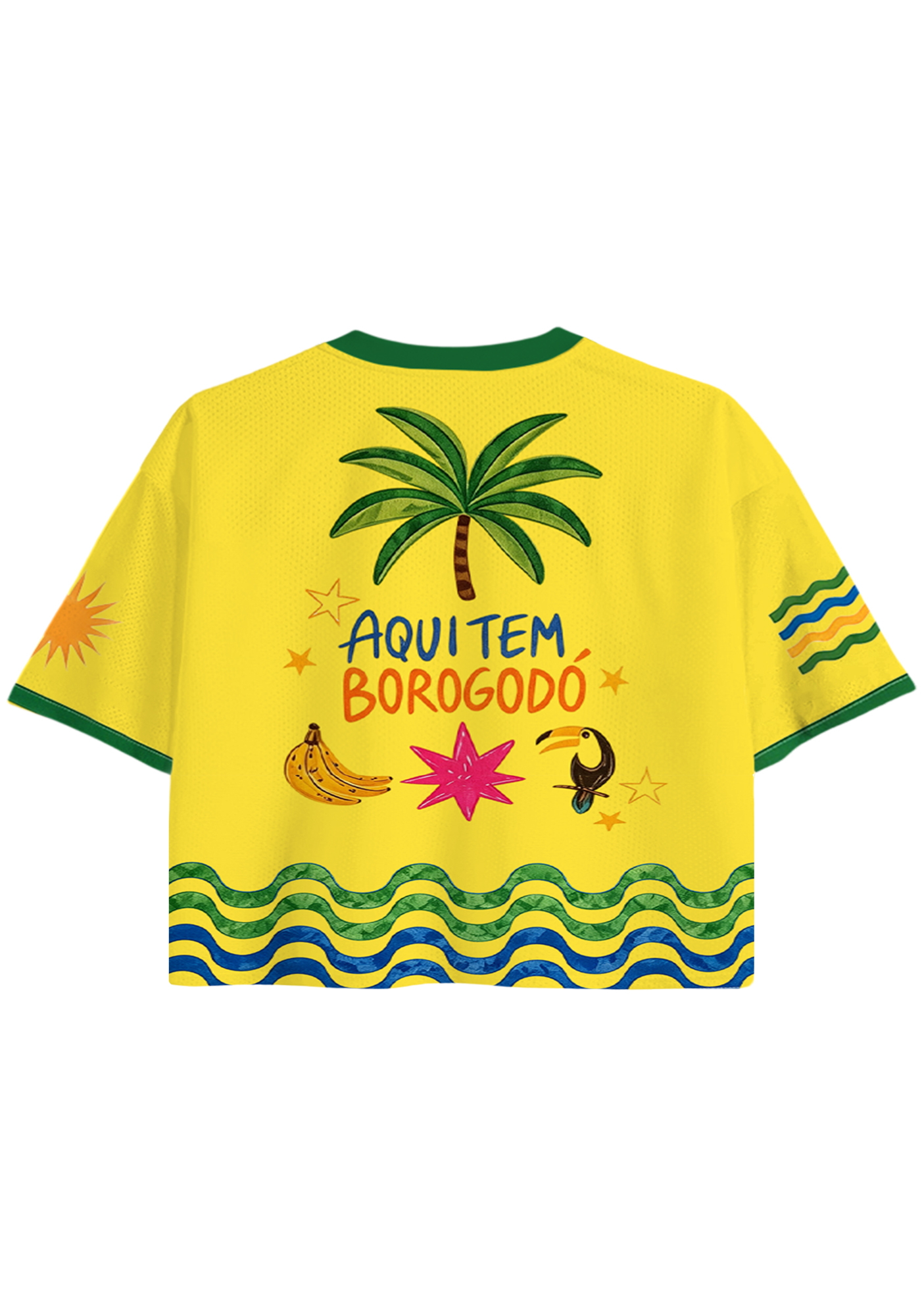 Tropical Brasil A Sticker-Book Style Cropped Jersey Shirt