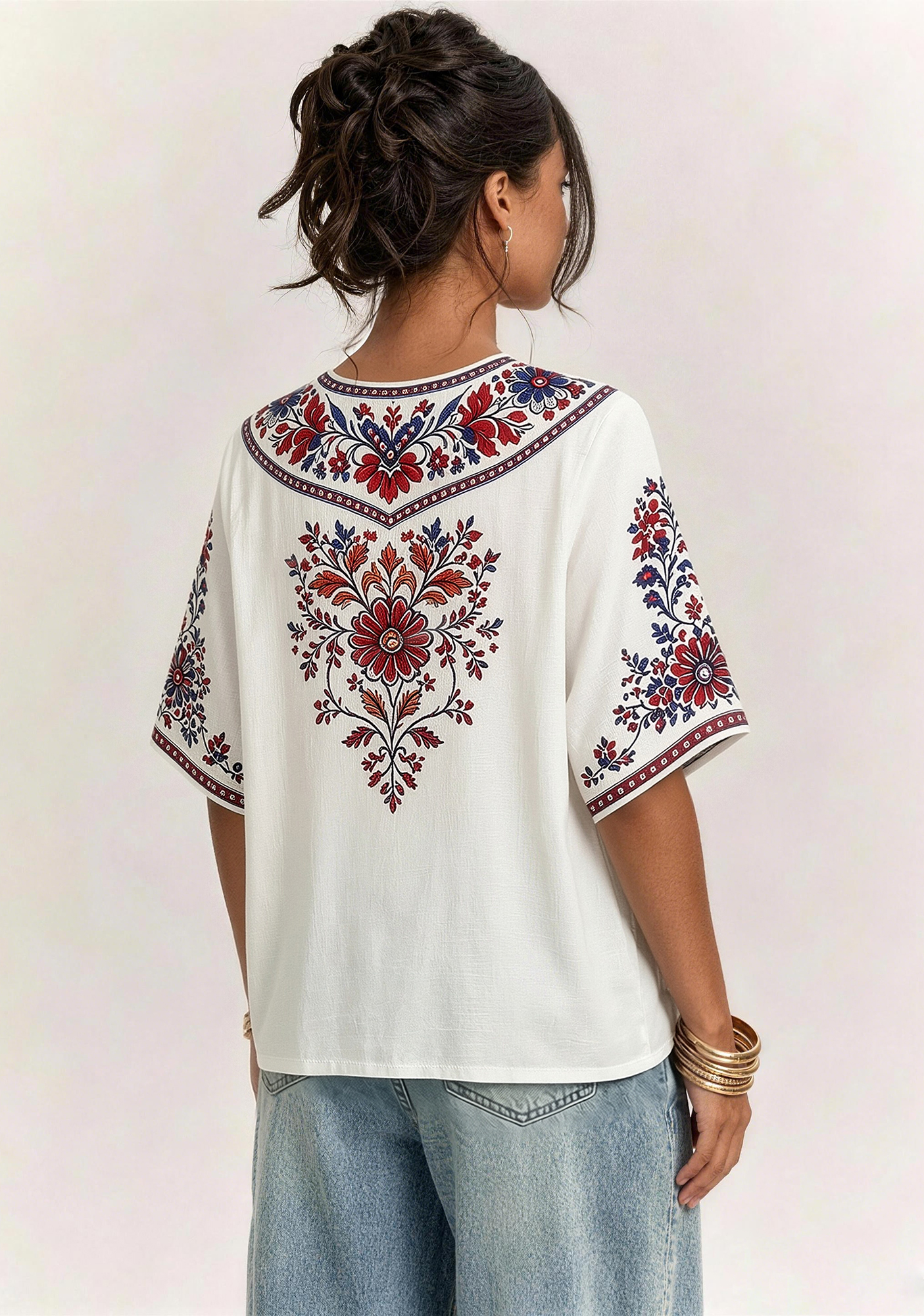 Boho Floral Border Buffalo Bills V-Neck Blouse