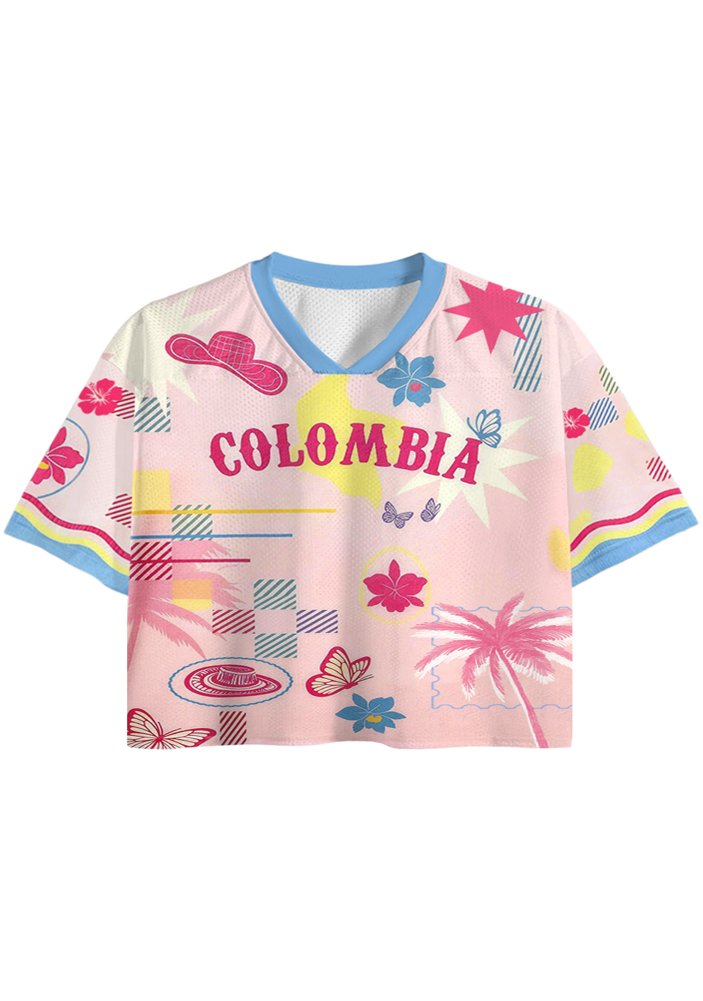 Tropical Abstract Print Colombia Cropped Jersey Shirt