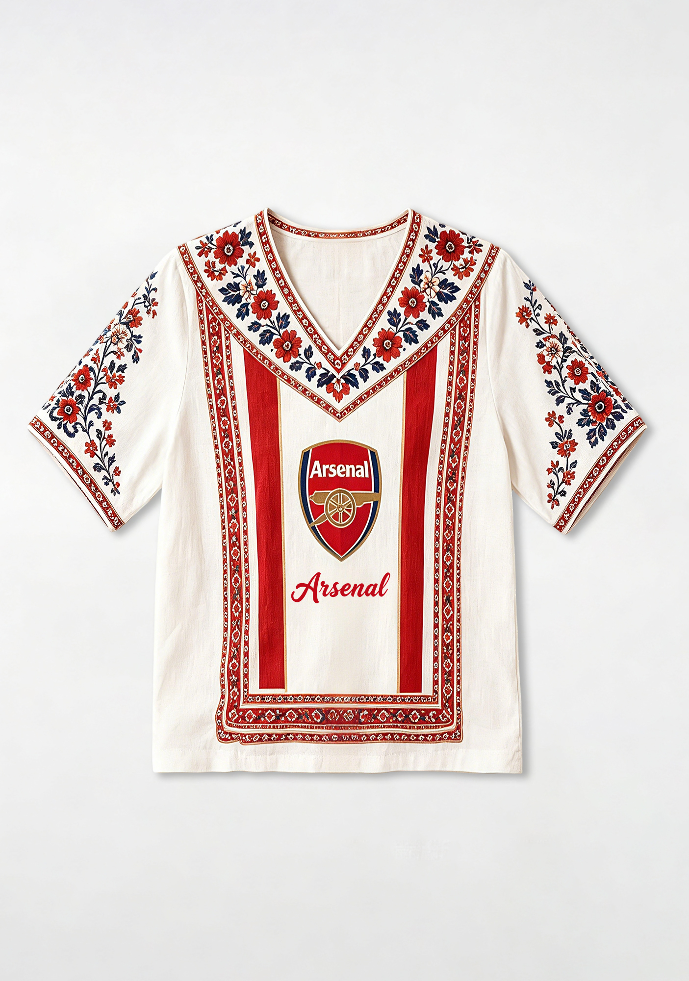 Boho Floral Border Arsenal V-Neck Blouse