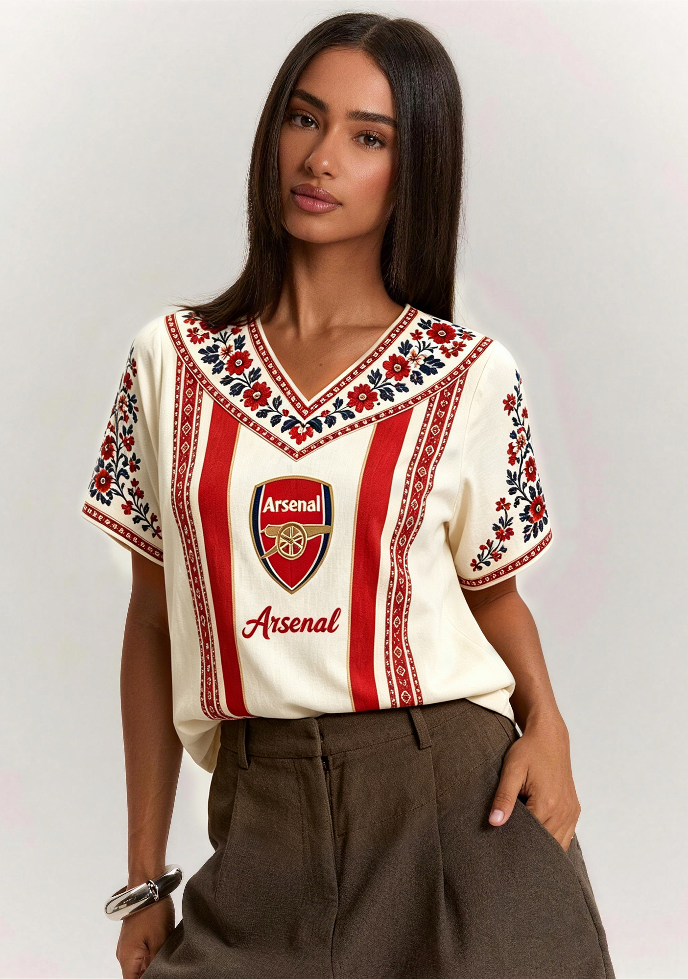 Boho Floral Border Arsenal V-Neck Blouse