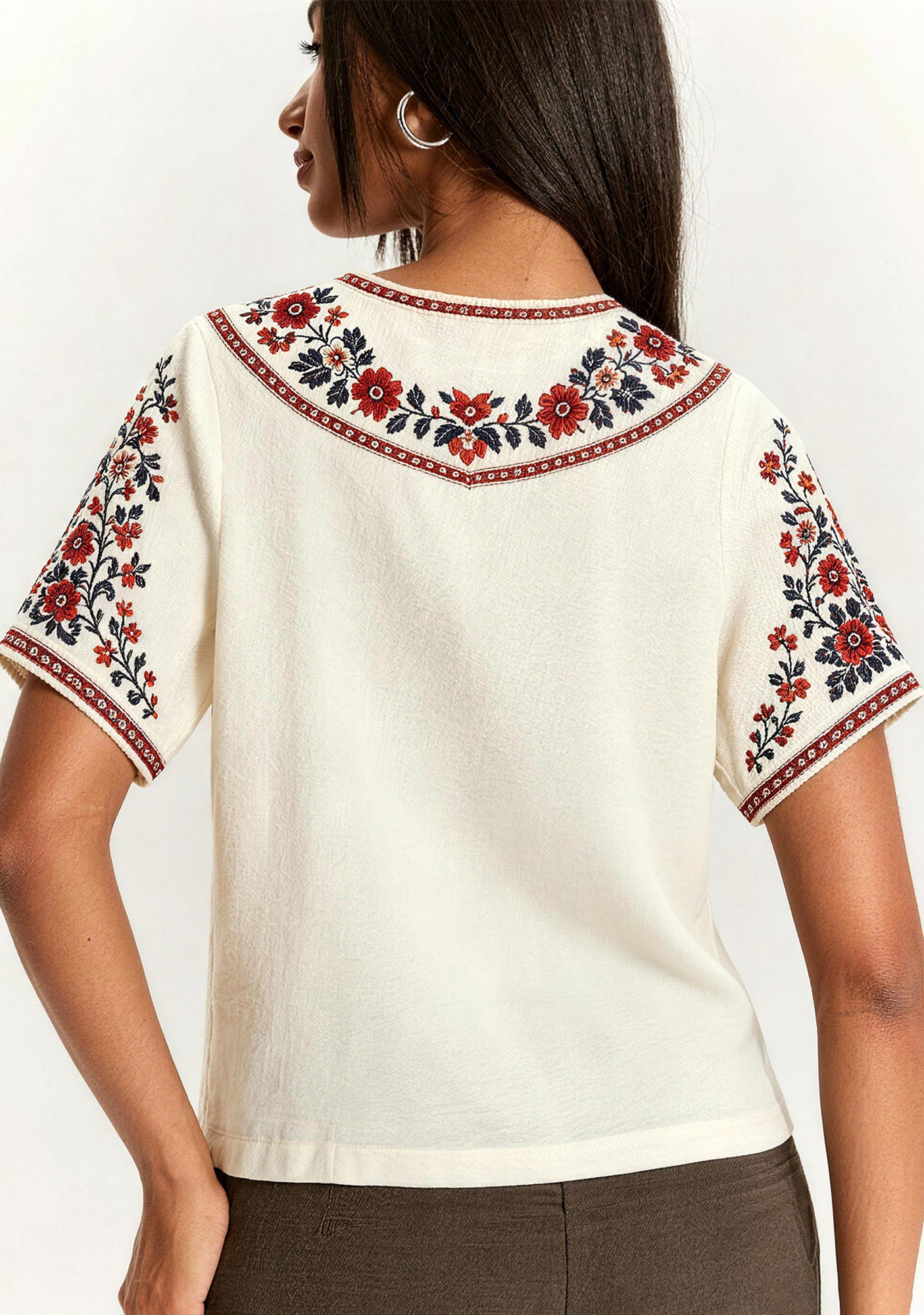 Boho Floral Border Arsenal V-Neck Blouse