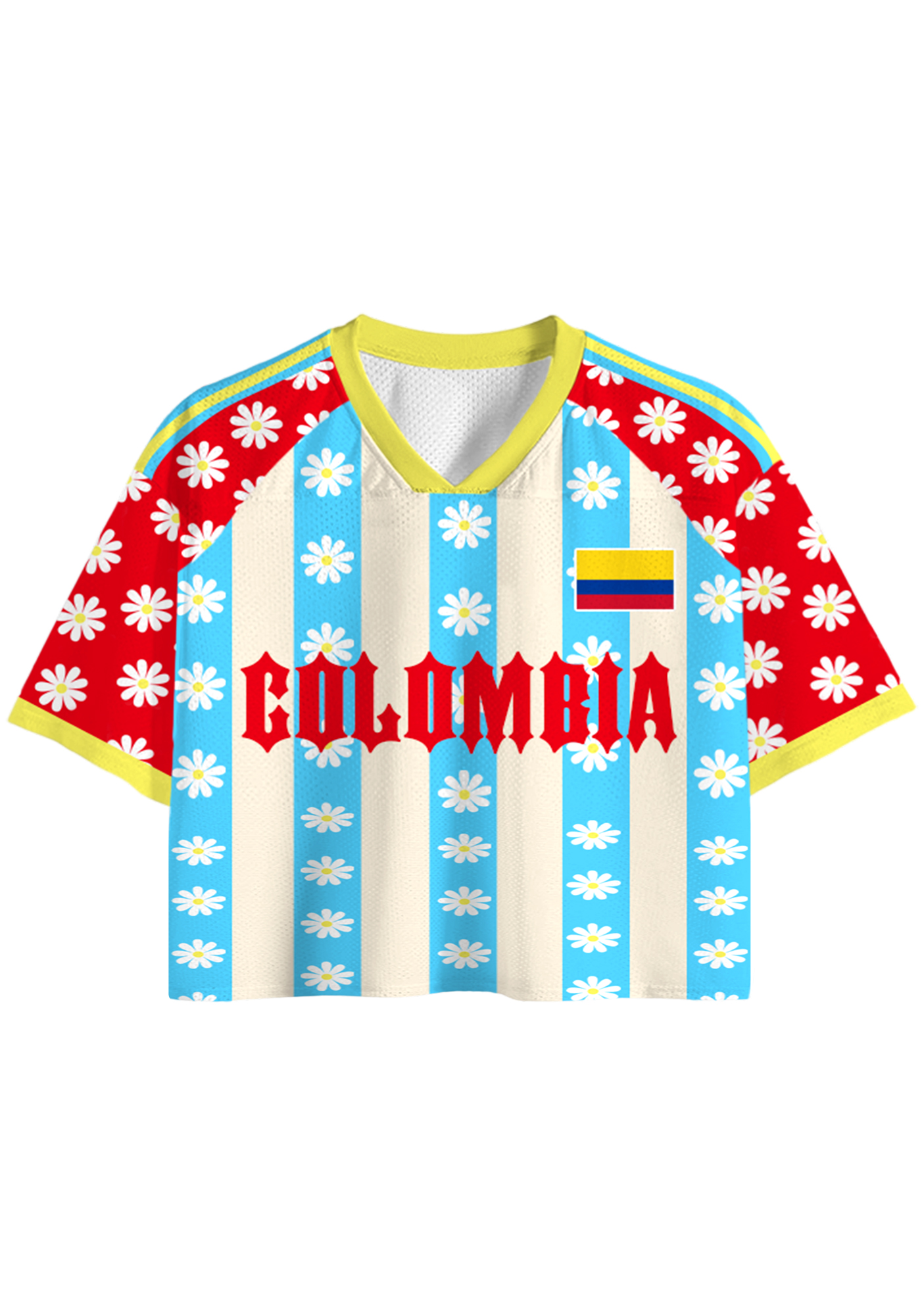 Striped Colombia Flag Daisy Cropped Jersey Shirt