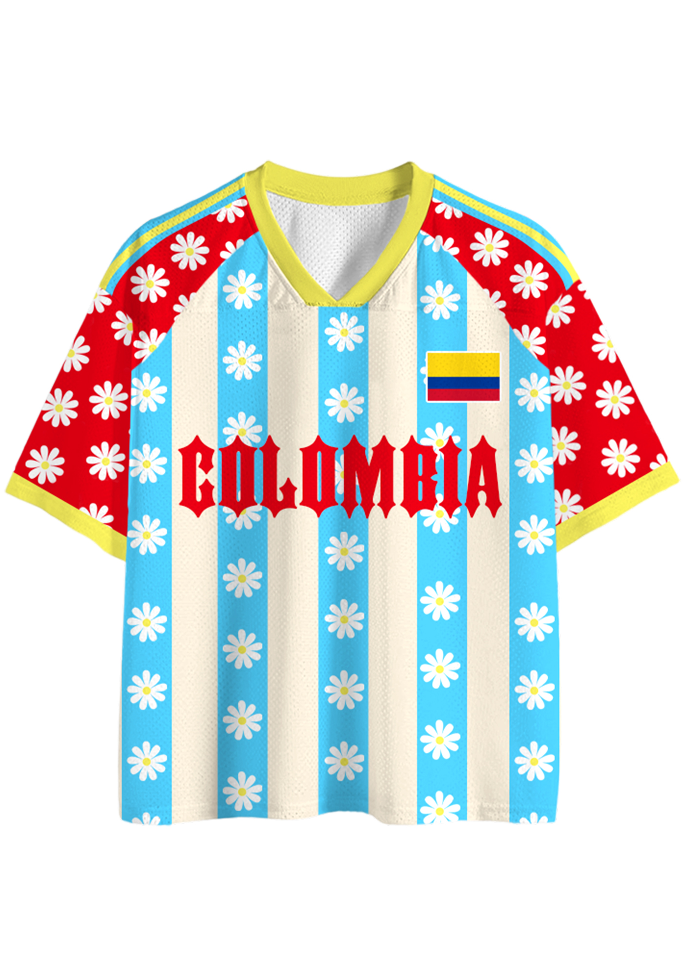 Striped Colombia Flag Daisy Mesh Jersey Shirts