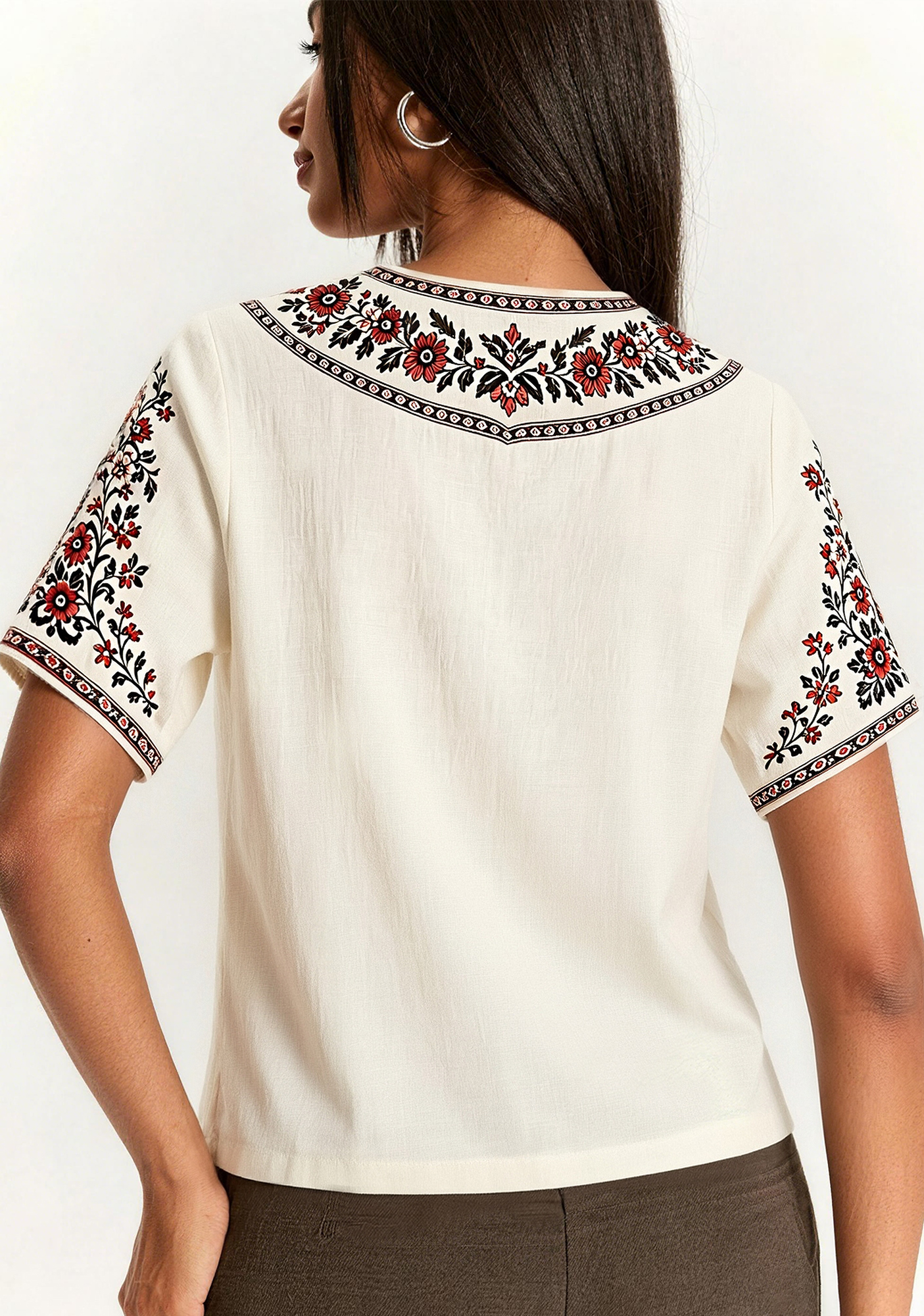 Boho Floral Border Fulham V-Neck Blouse