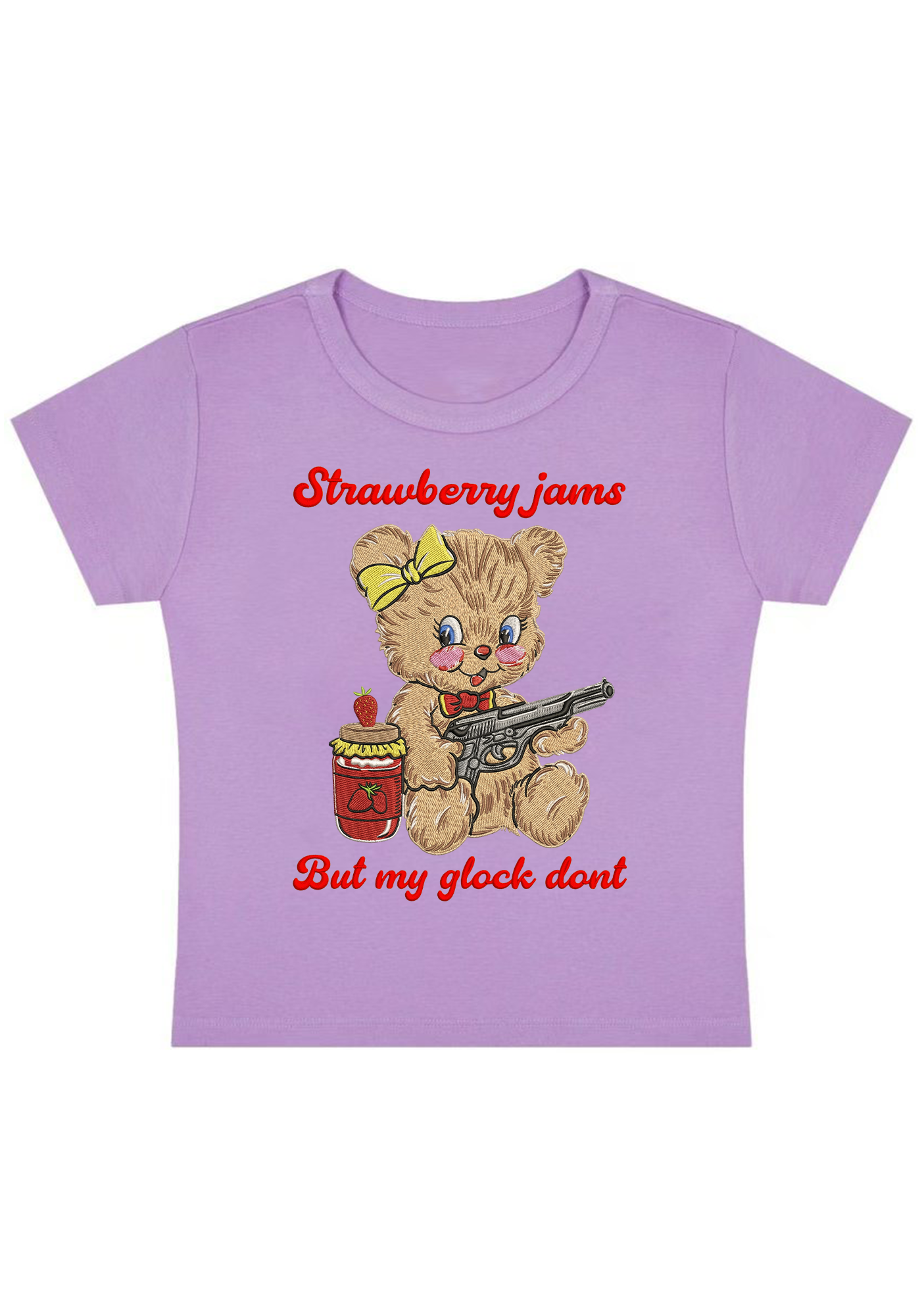 Strawberry Jams But My Glock Dont Embroidery Y2K Baby Tee