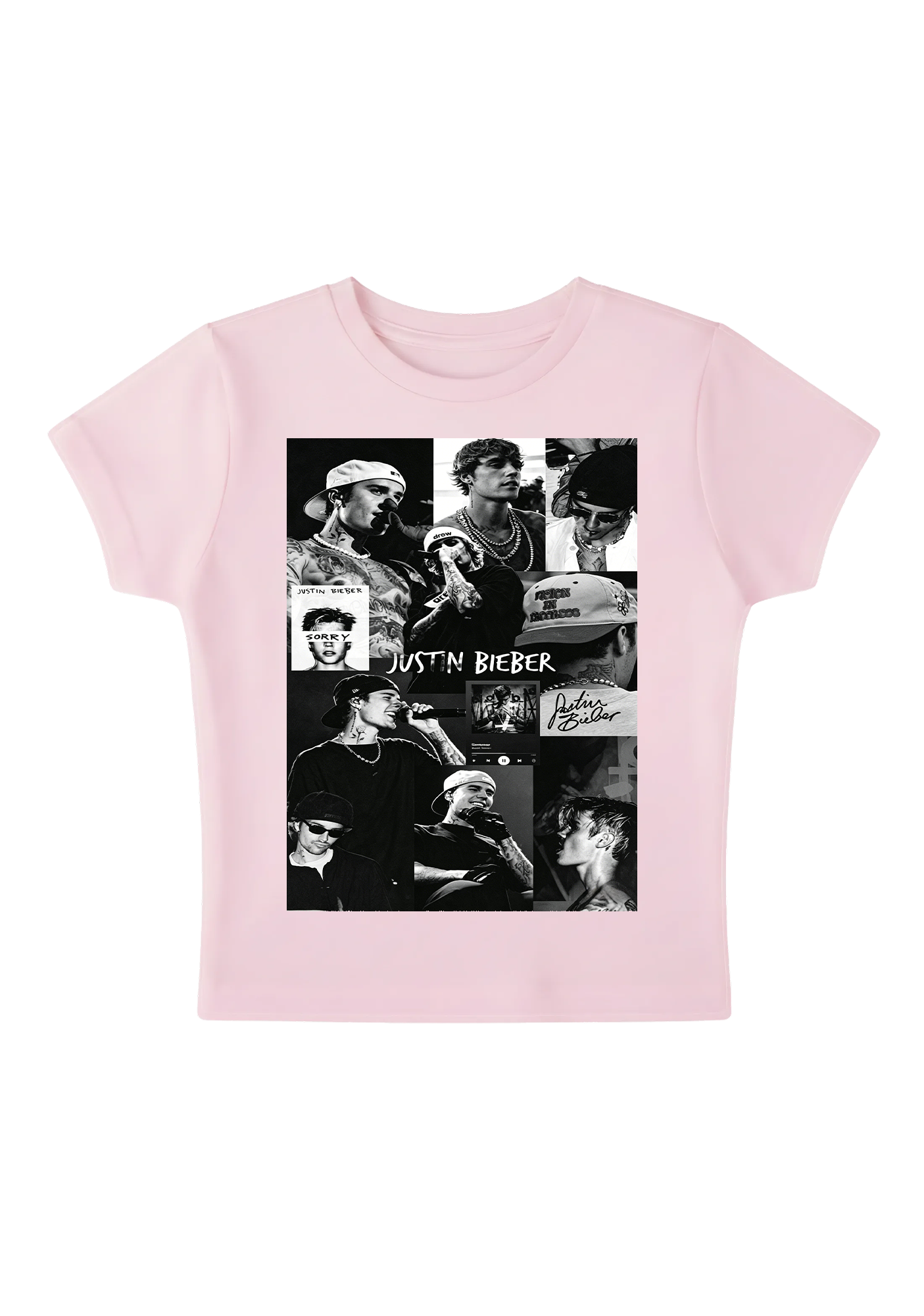 Vintage Justin Bieber Career Montage Print Y2K Baby Tee