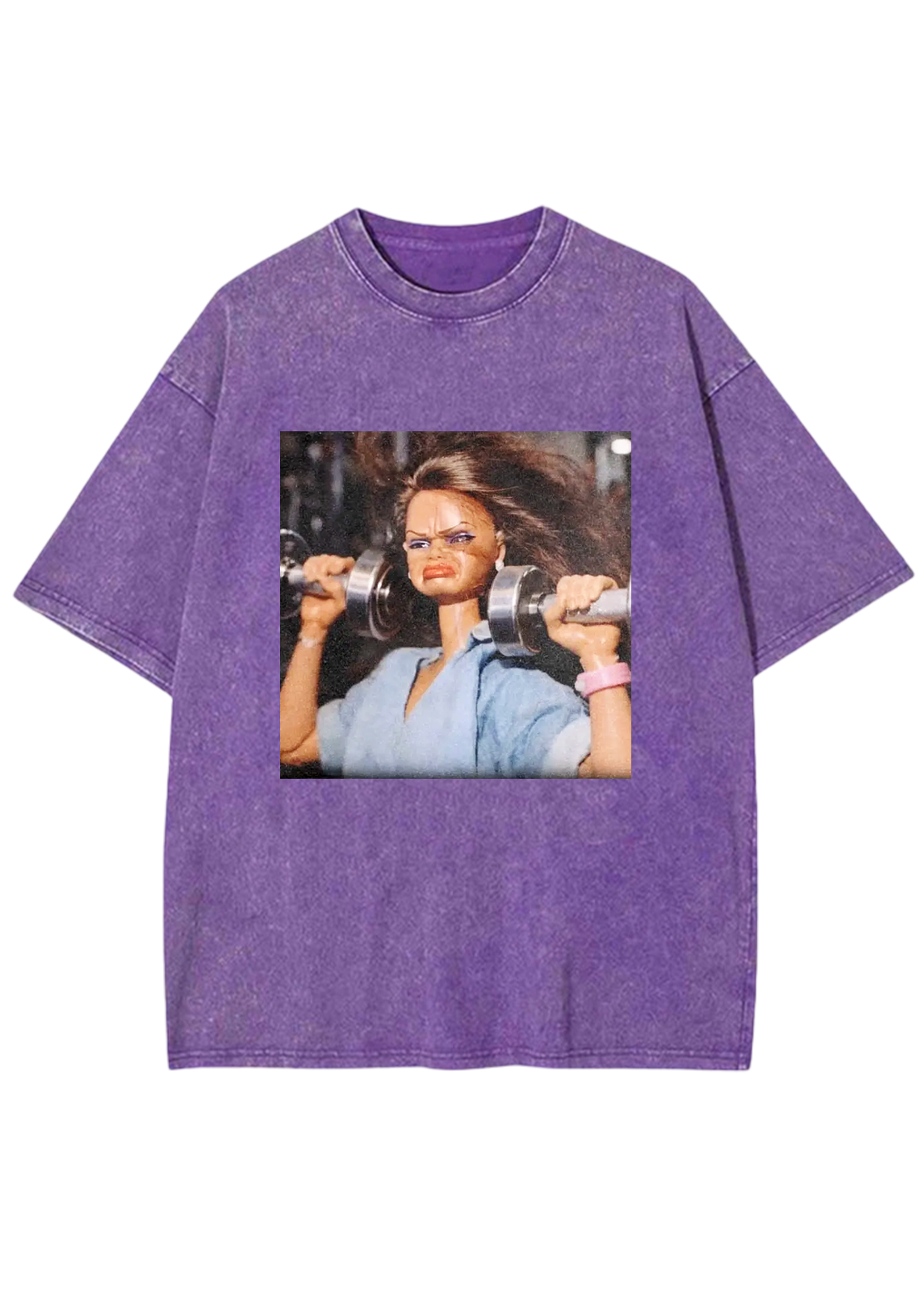 Gym Barbie Lifting Weights Meme Y2K Washed Tee