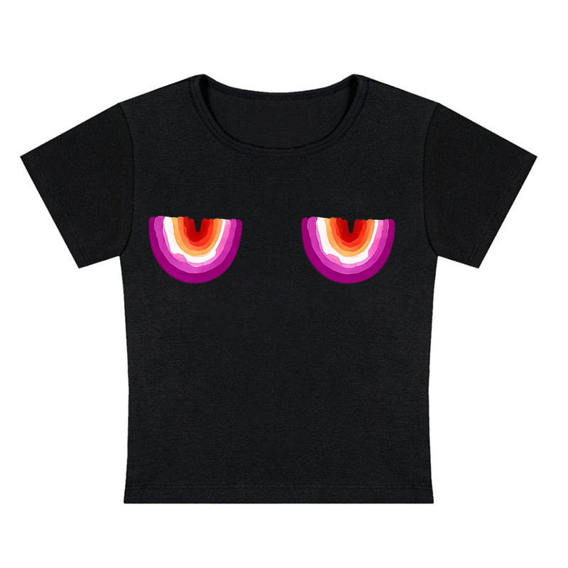 Lesbian Pride Rainbow Nips Y2K Baby Tee