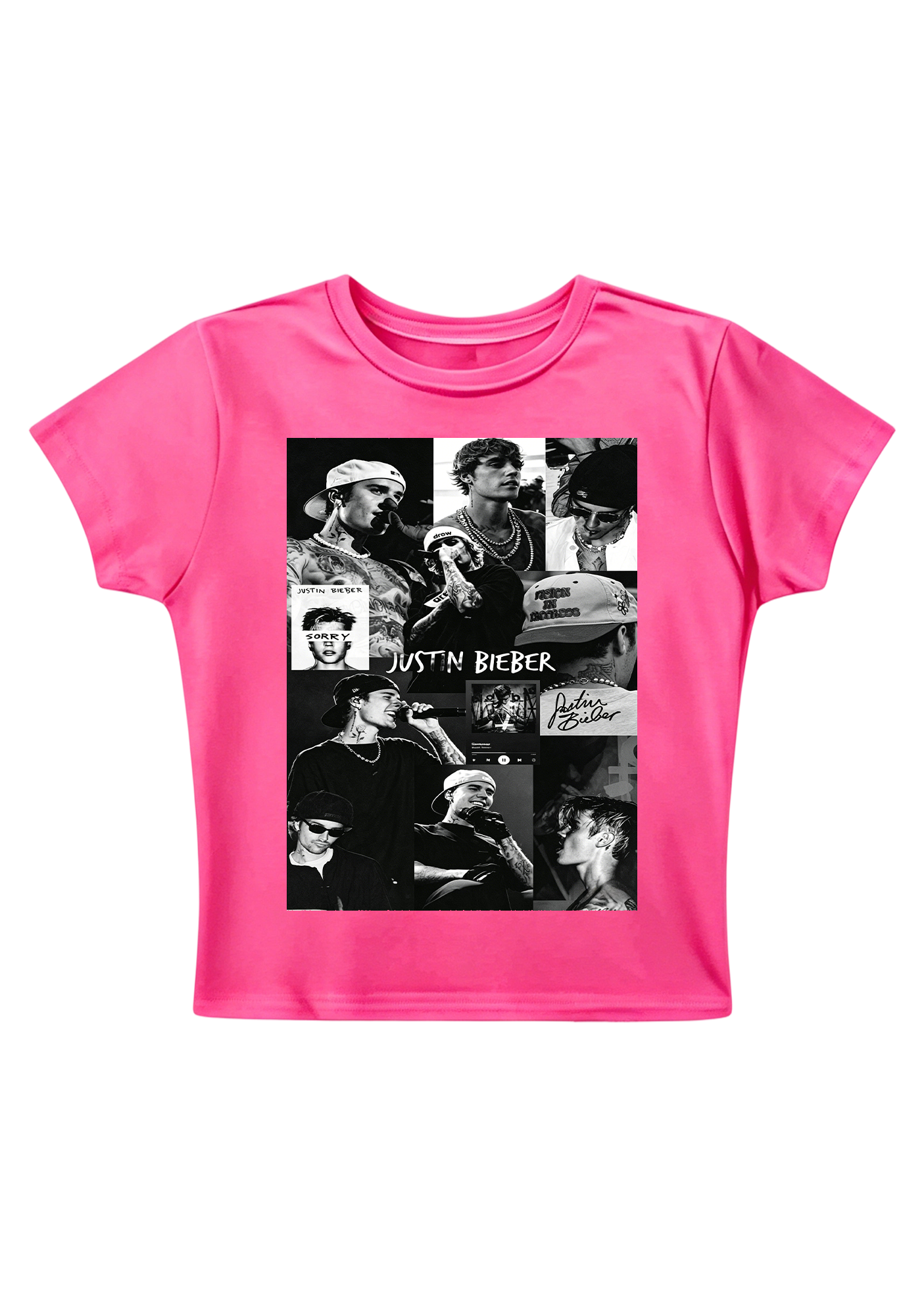 Vintage Justin Bieber Career Montage Print Y2K Baby Tee
