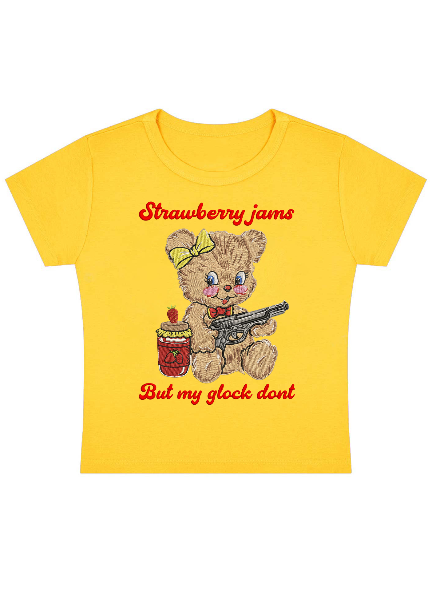 Strawberry Jams But My Glock Dont Embroidery Y2K Baby Tee