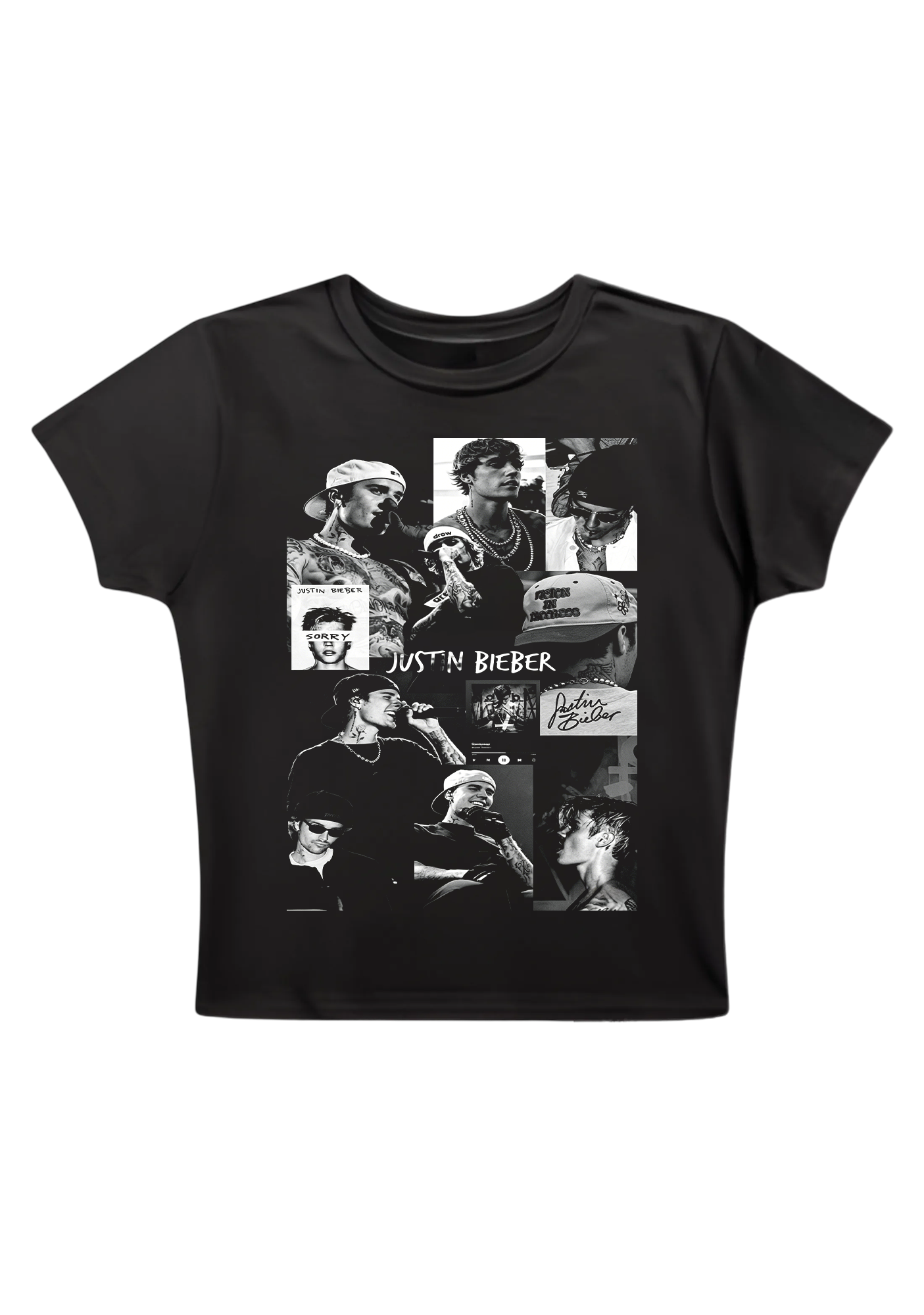 Vintage Justin Bieber Career Montage Print Y2K Baby Tee