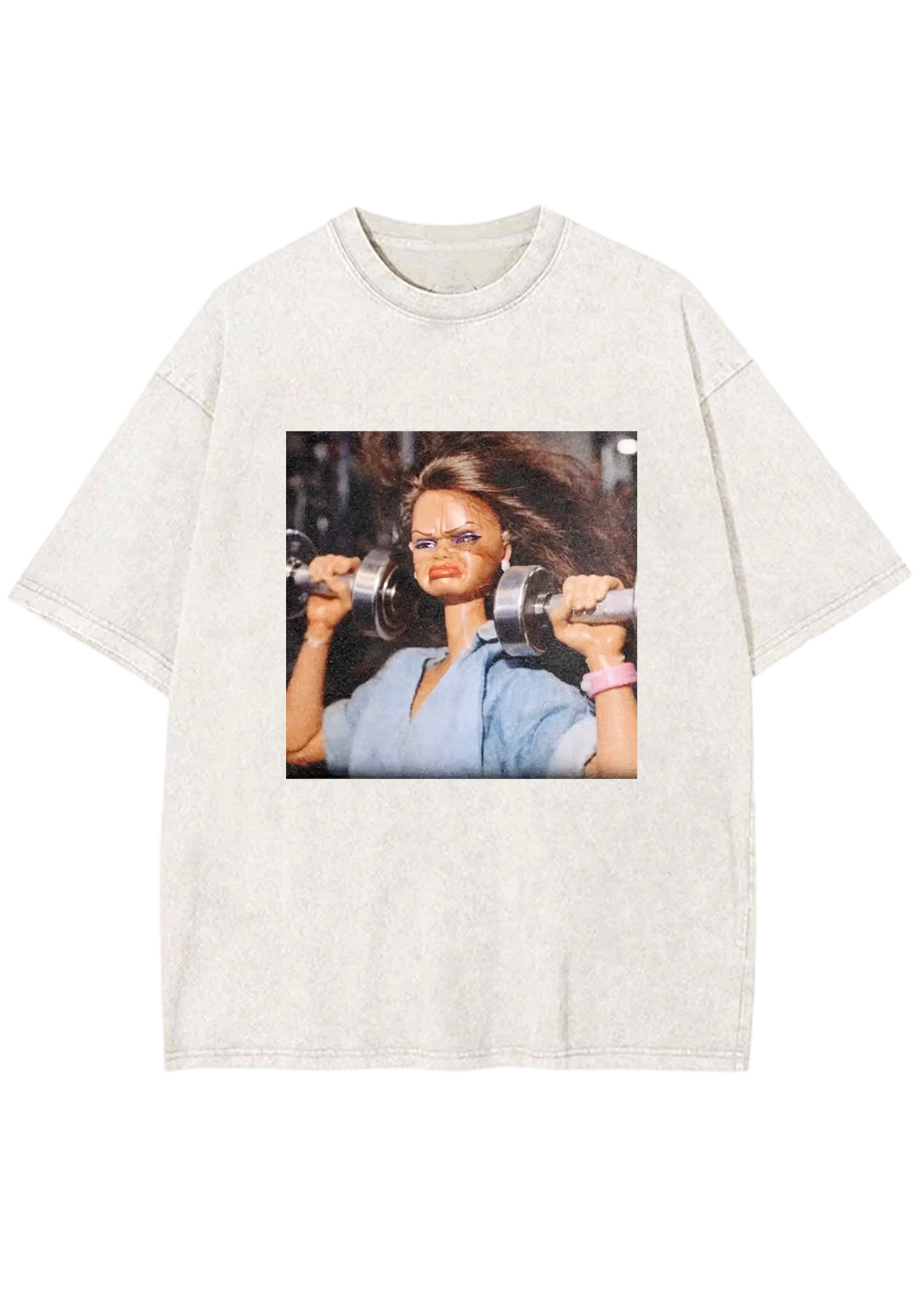Gym Barbie Lifting Weights Meme Y2K Washed Tee